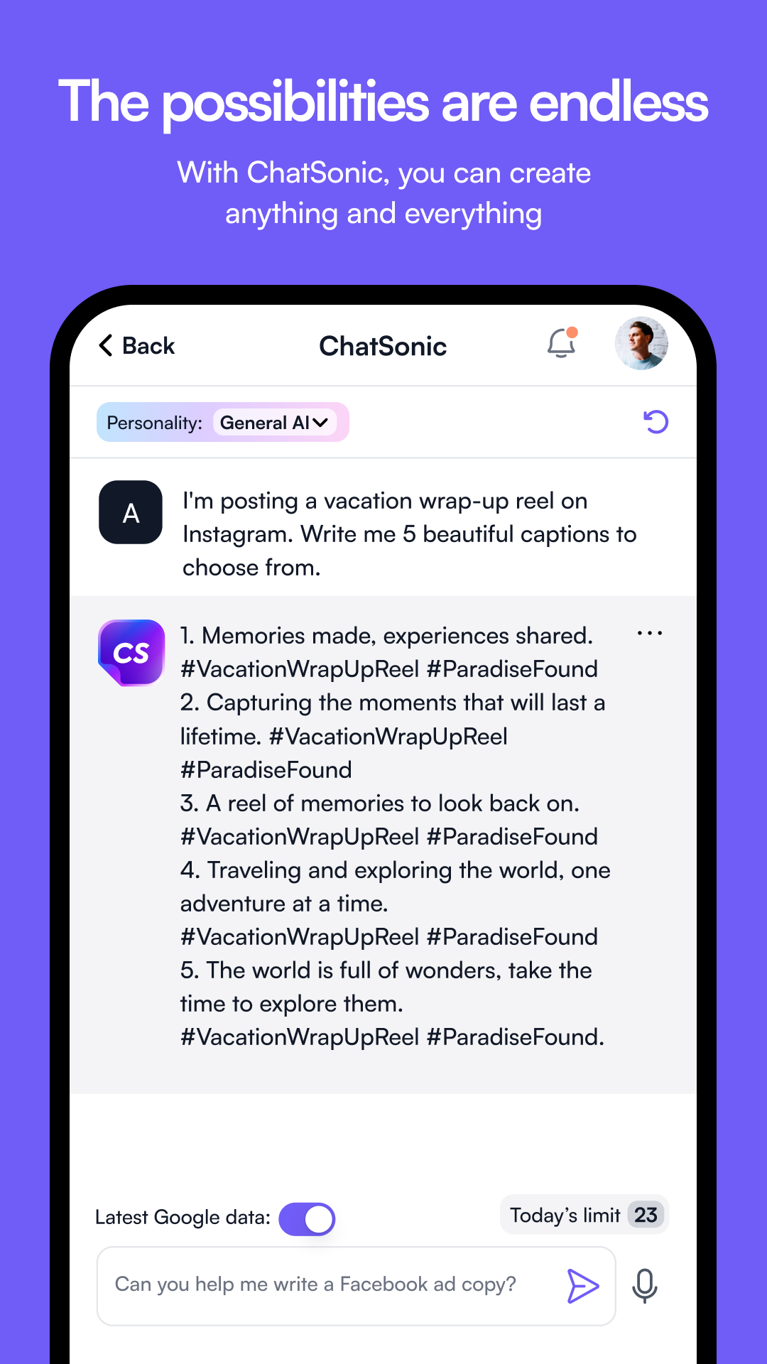 اسکرین شات 7 برنامه Chatsonic - AI Chatbot