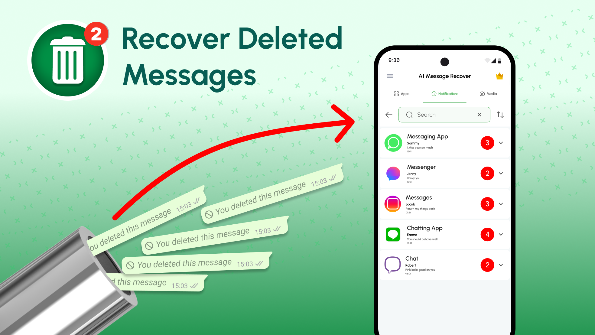 اسکرین شات 1 برنامه Deleted Message Recovery App
