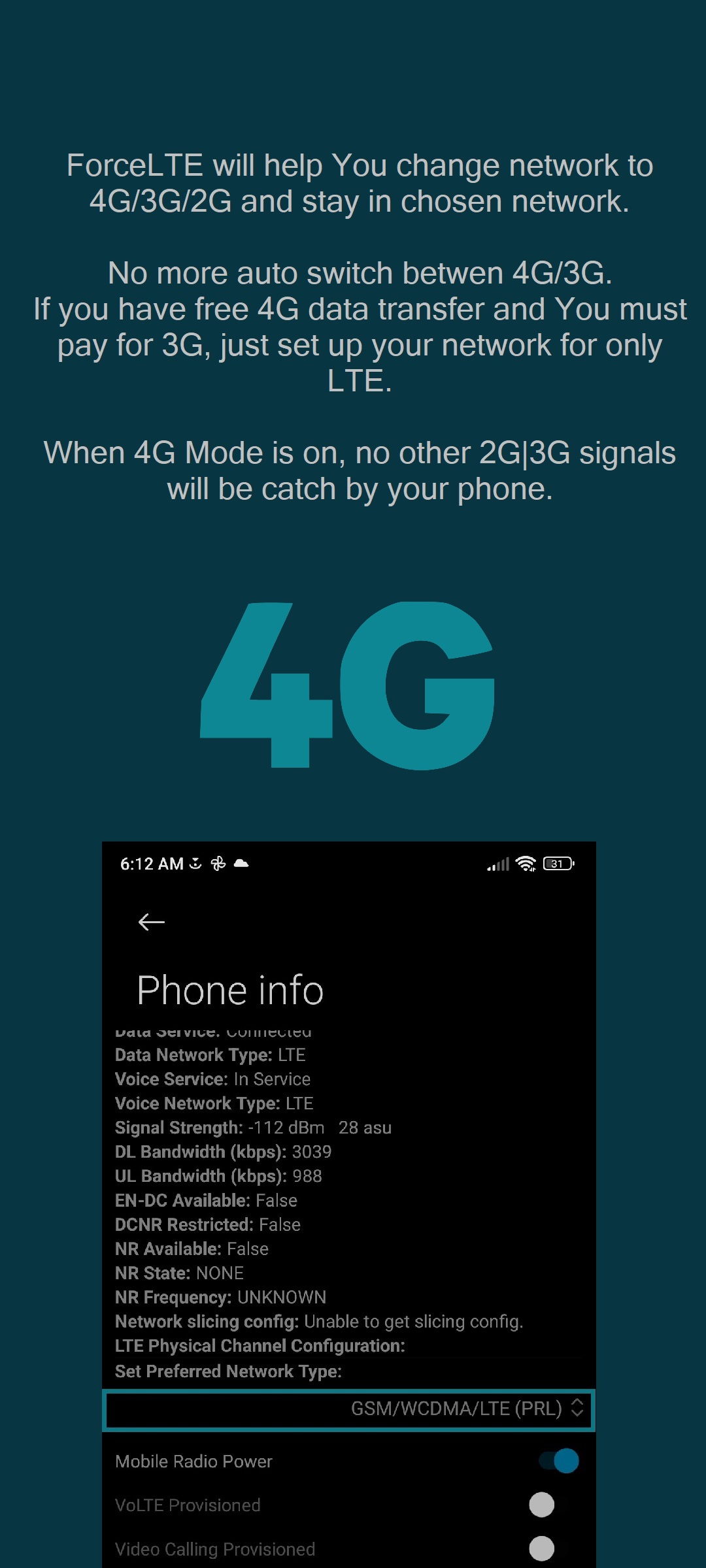اسکرین شات 4 برنامه Force LTE Only (4G/5G)