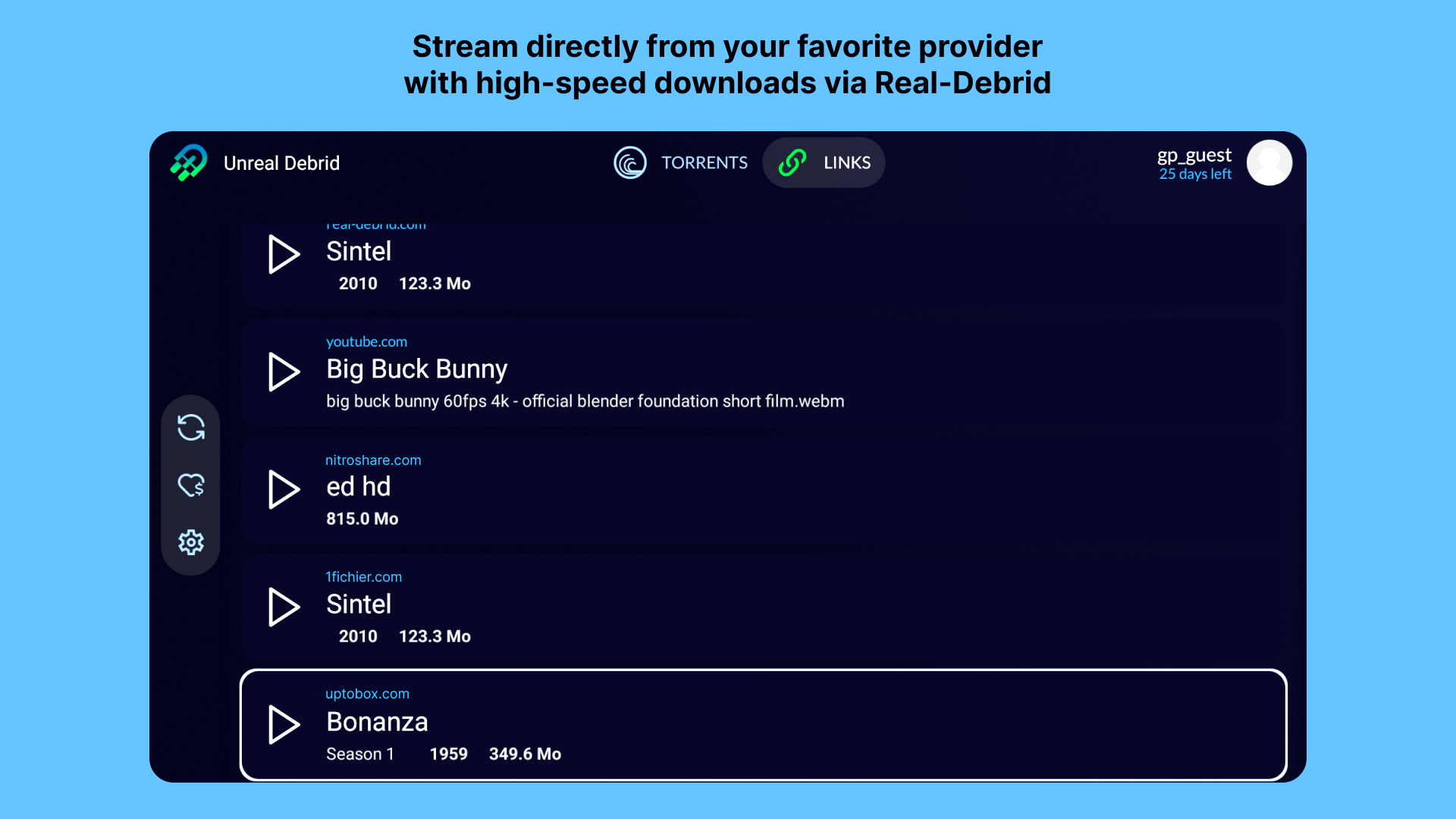 اسکرین شات 8 برنامه Unreal Debrid: Stream torrents