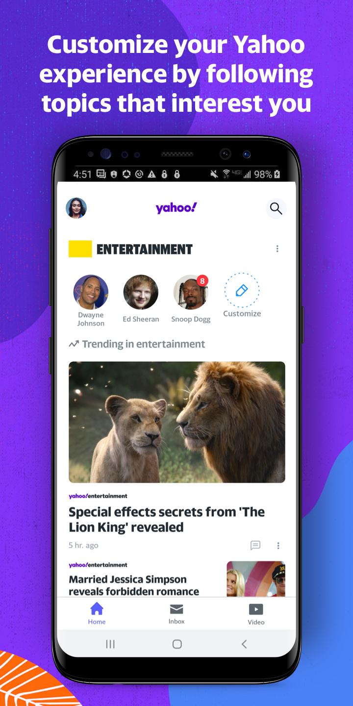 اسکرین شات 1 برنامه Yahoo - News, Mail, Sports