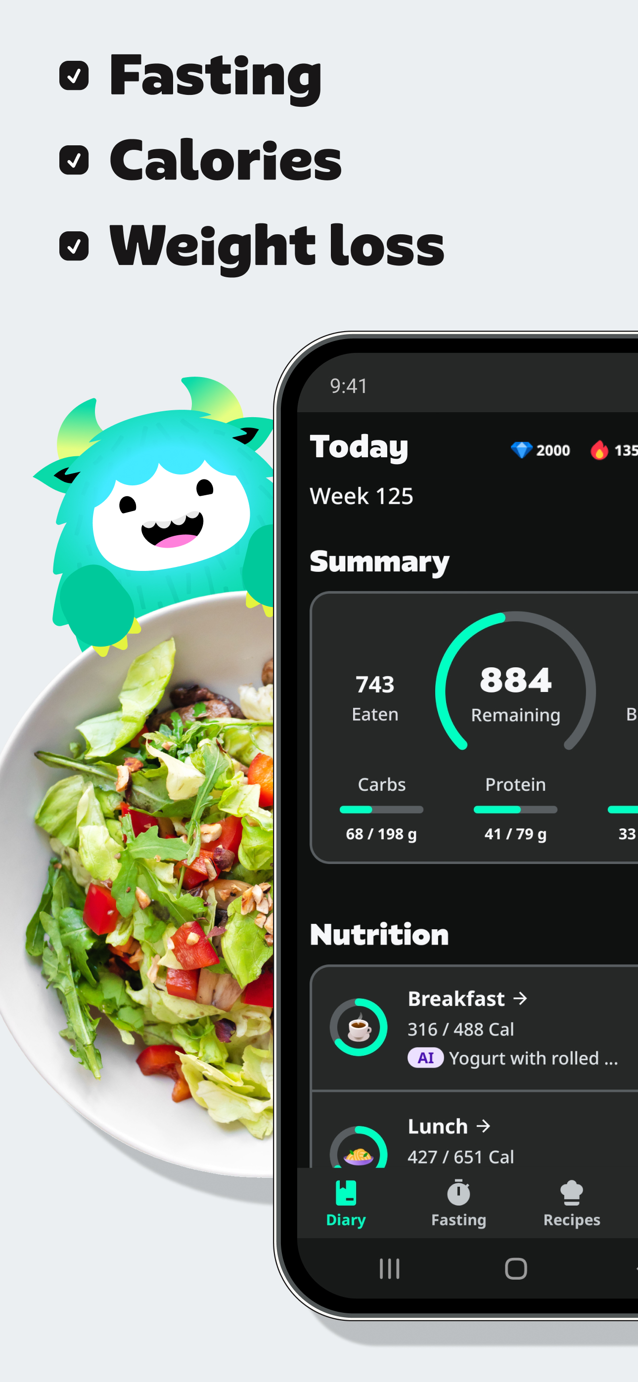 اسکرین شات 1 برنامه Yazio: AI Calorie Tracker