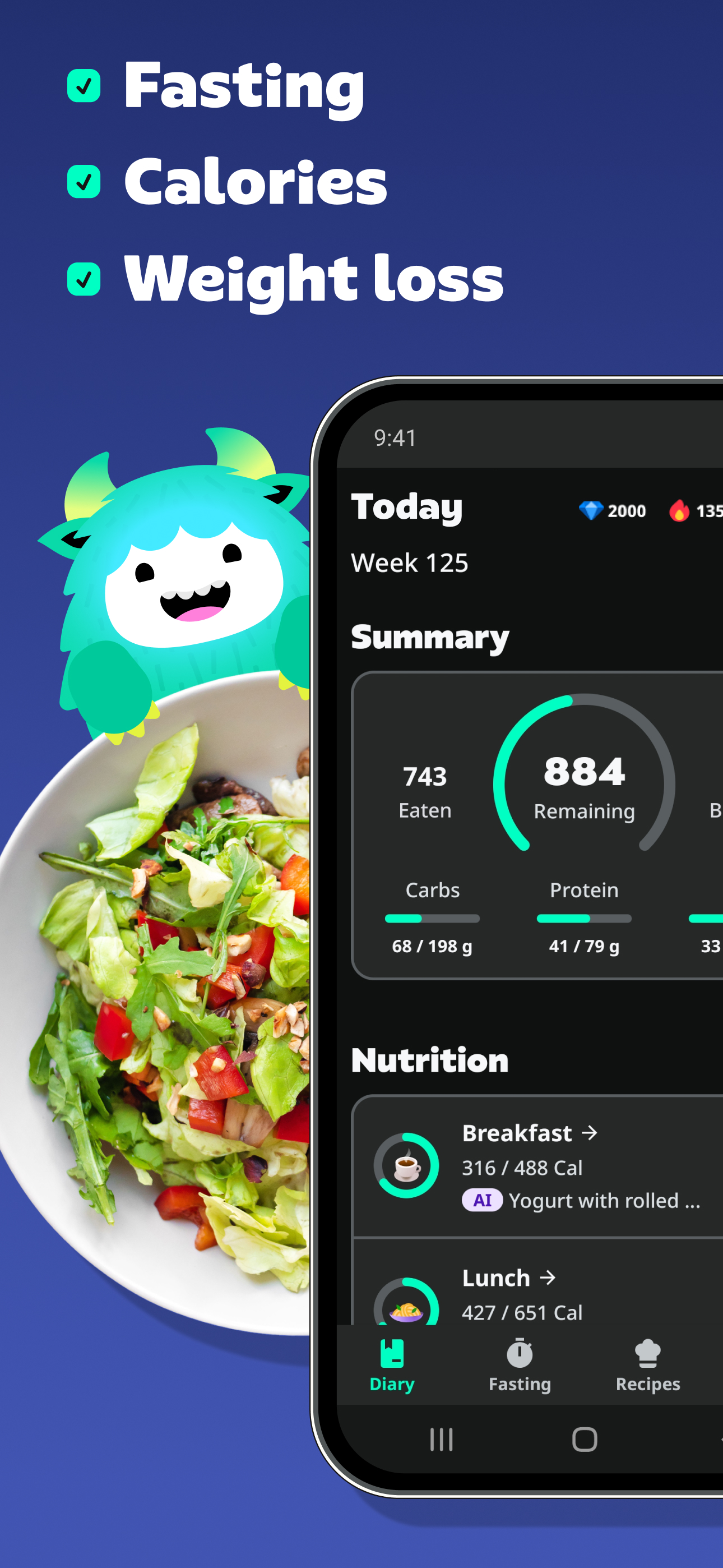 اسکرین شات 1 برنامه Yazio: AI Calorie Tracker