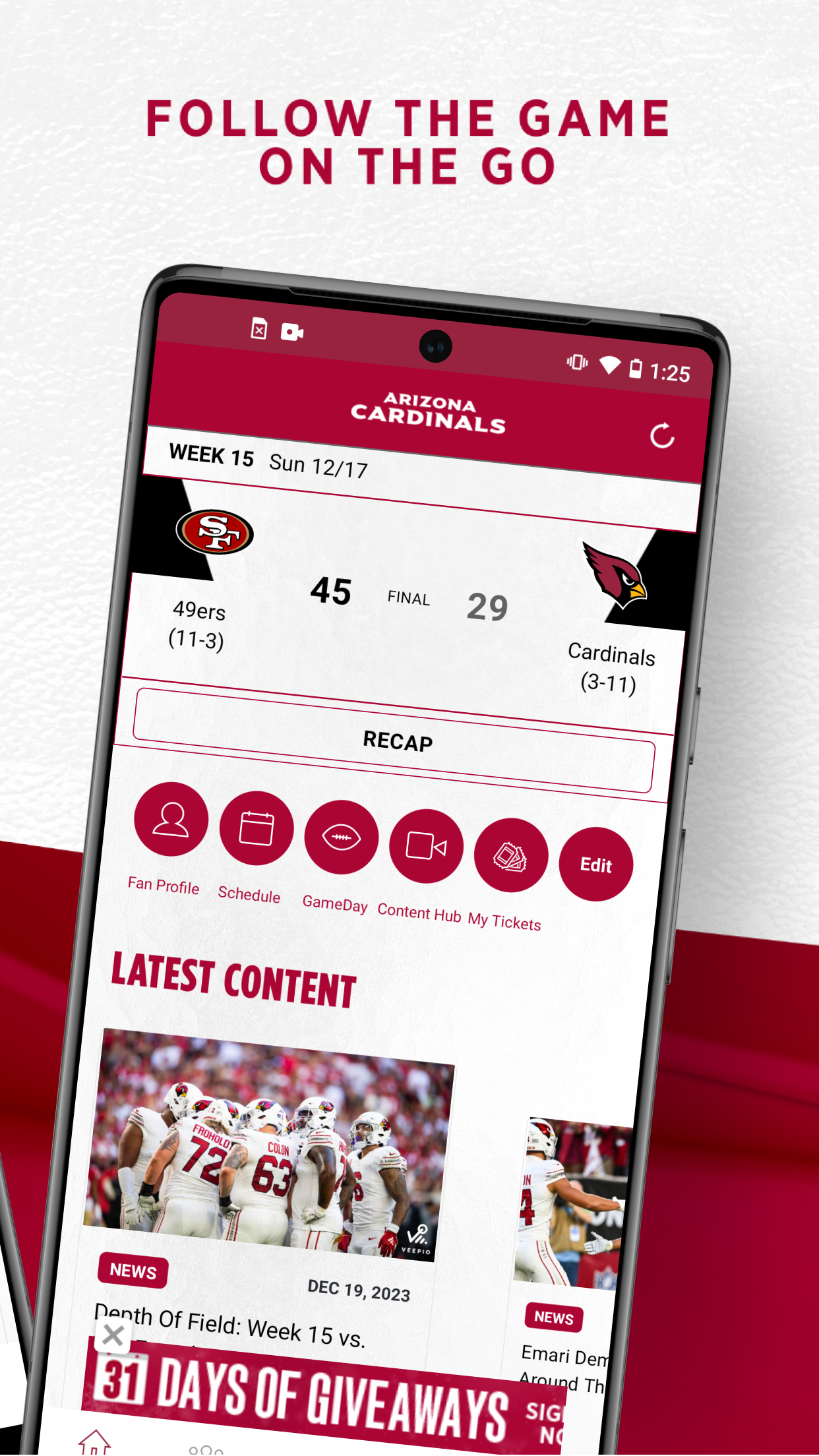 اسکرین شات 3 برنامه Arizona Cardinals Mobile