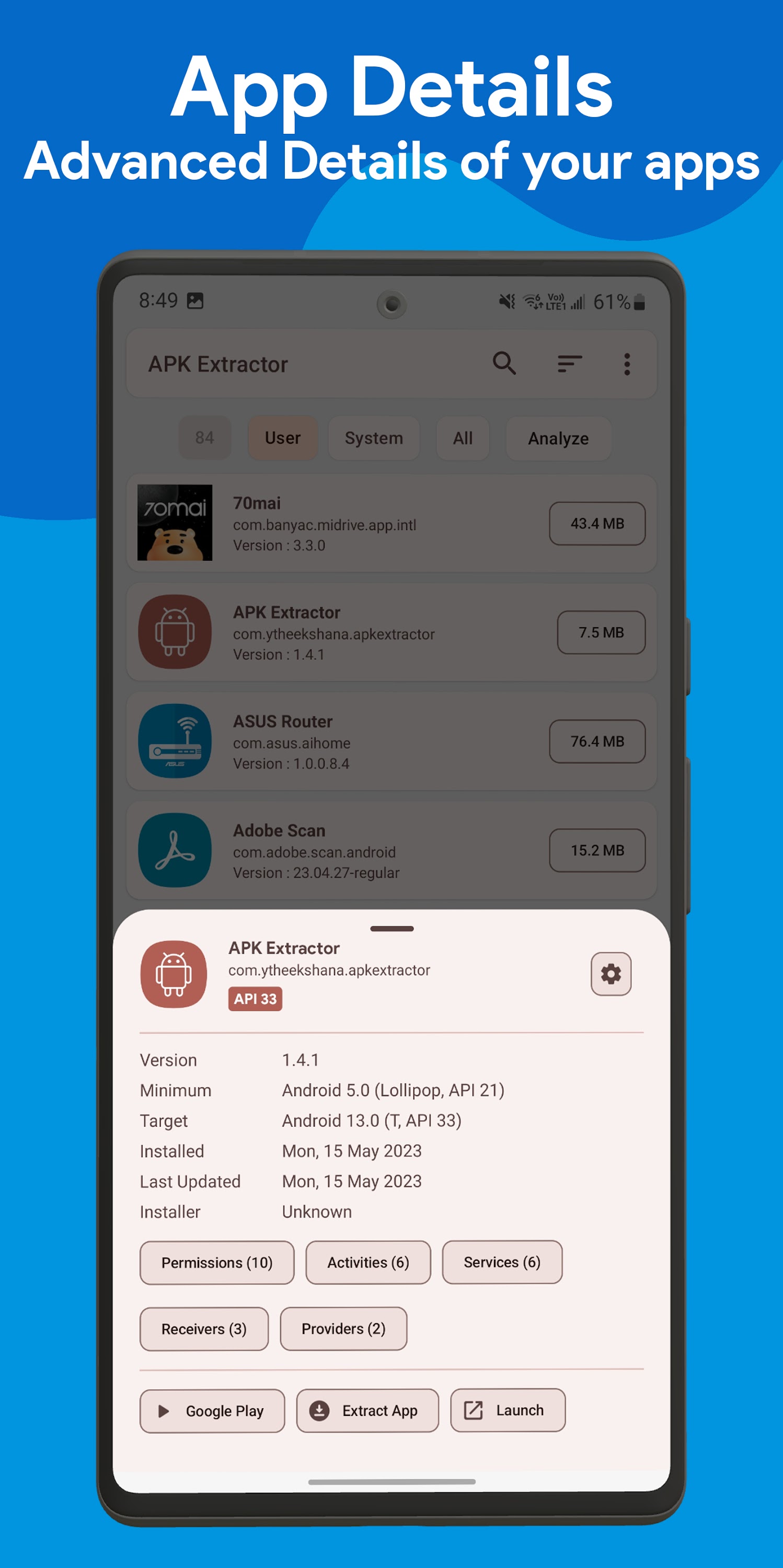 اسکرین شات 2 برنامه App APK Extractor & Analyzer