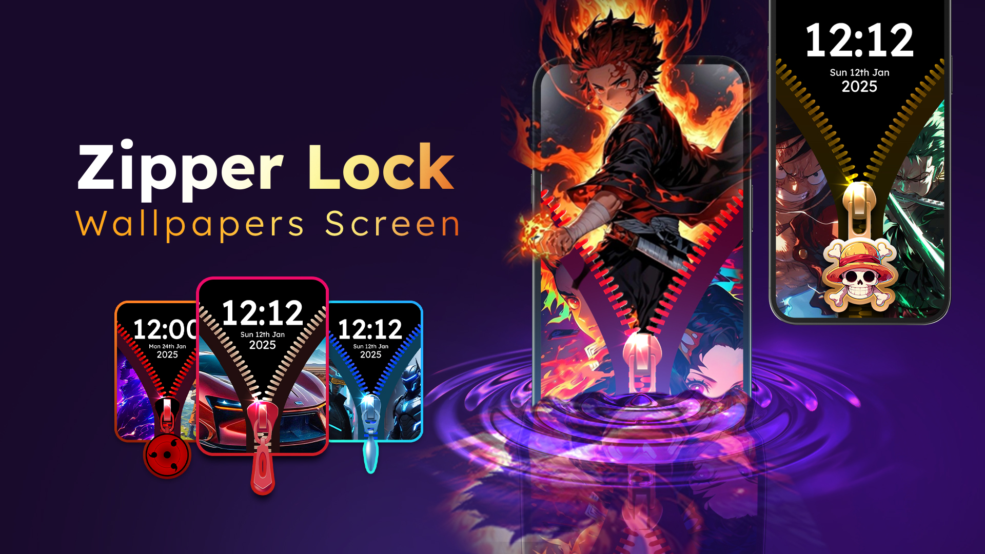 اسکرین شات 1 برنامه Zipper Lock Wallpapers Screen