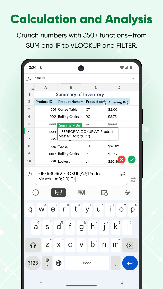 اسکرین شات 4 برنامه Zoho Sheet: Spreadsheet App