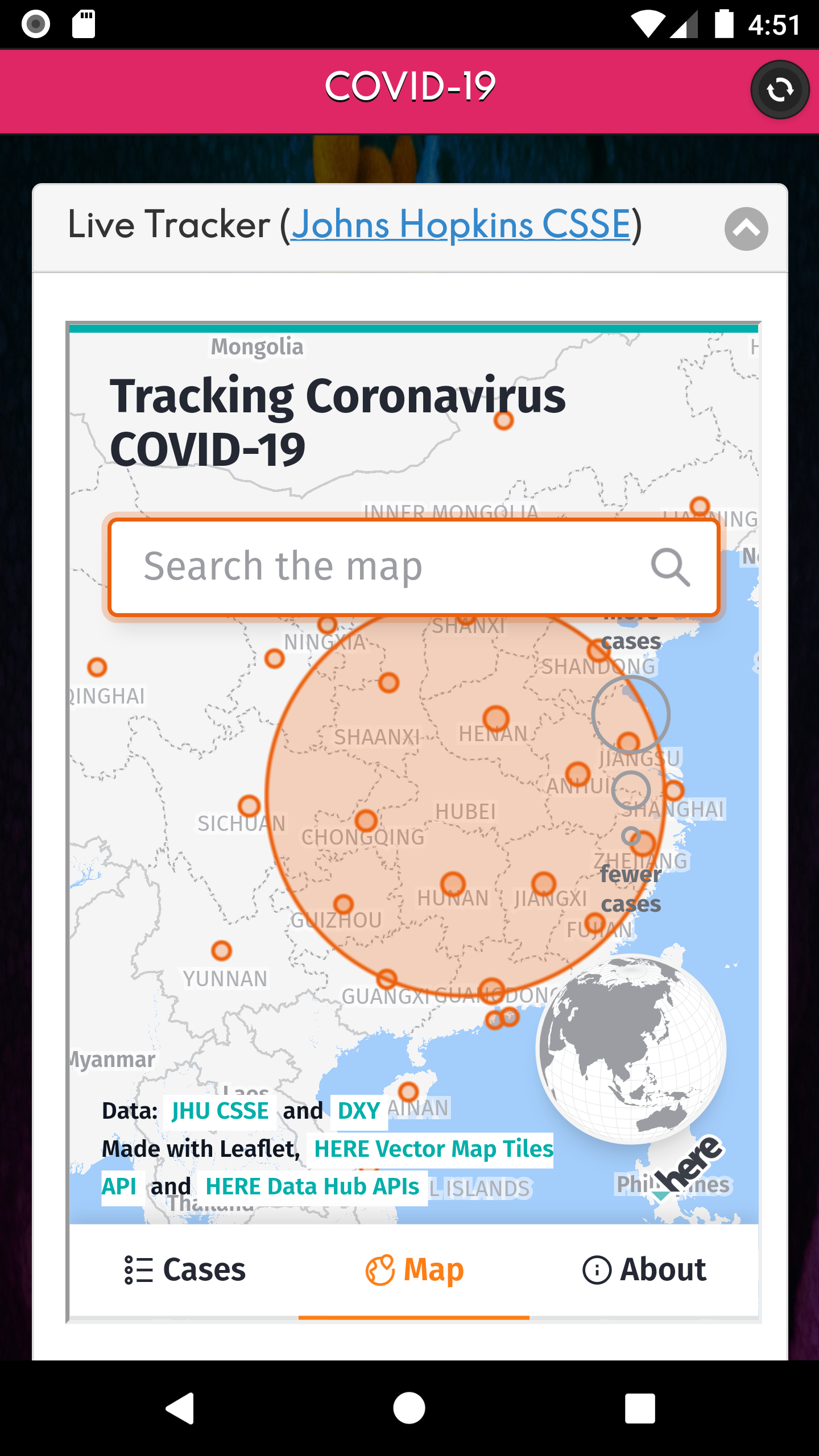 اسکرین شات 1 برنامه Coronavirus COVID 19: ردیاب زنده و علائم