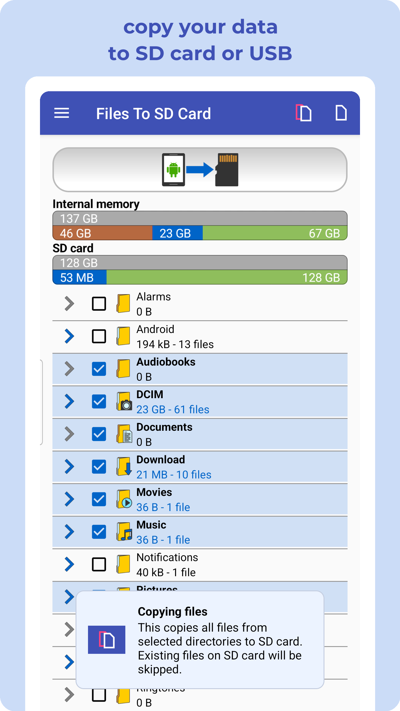 اسکرین شات 5 برنامه Files To SD Card or USB Drive