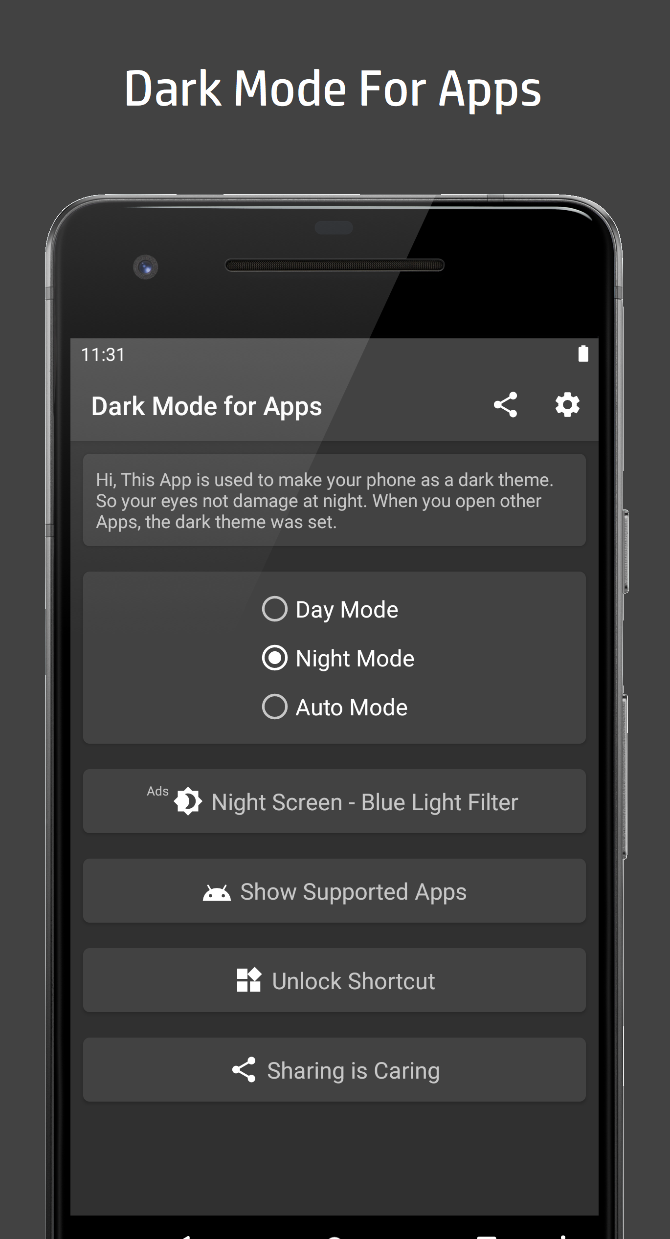 اسکرین شات 5 برنامه Dark Mode for Apps Night Mode