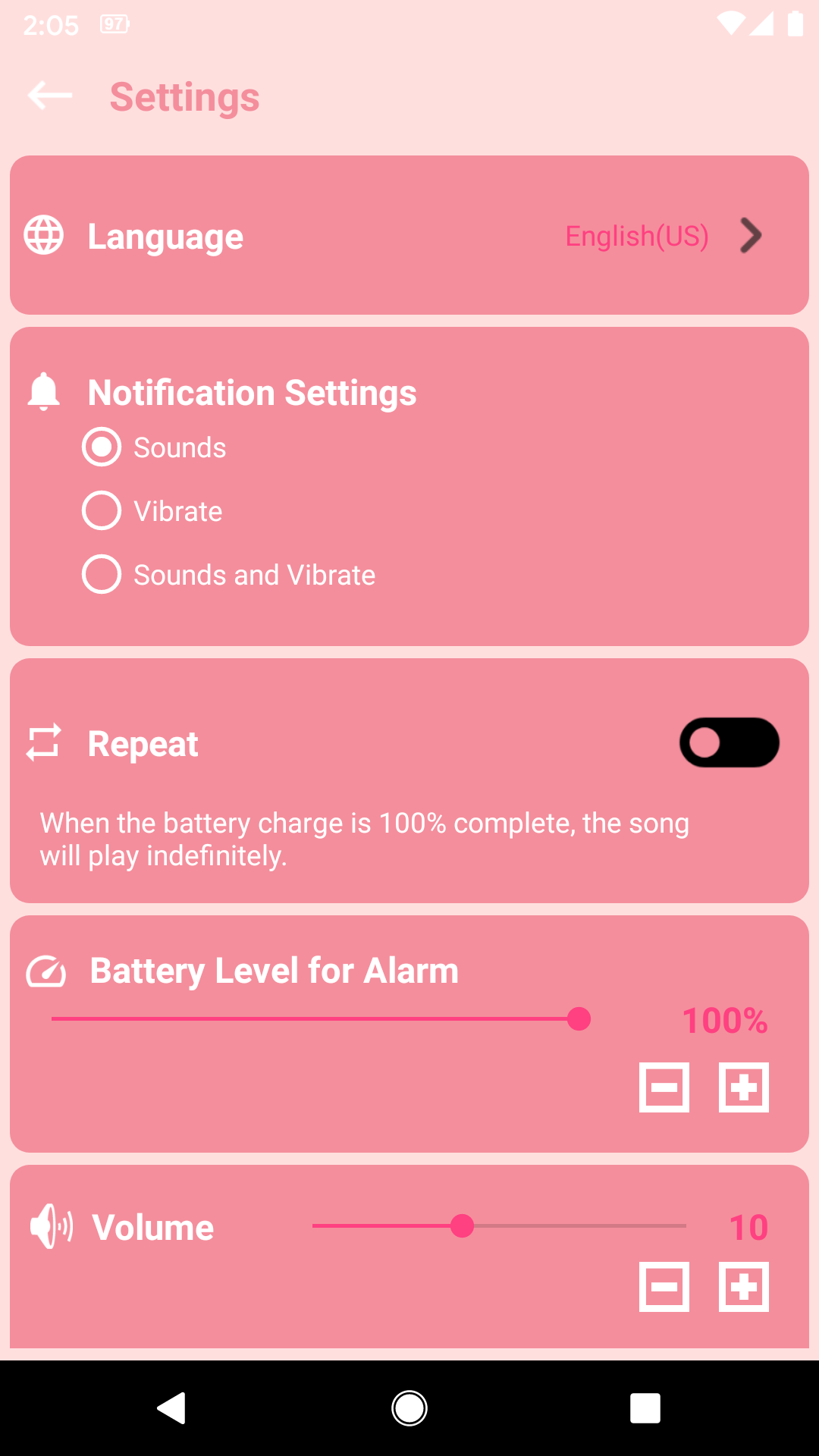 اسکرین شات 3 برنامه Battery sound notification