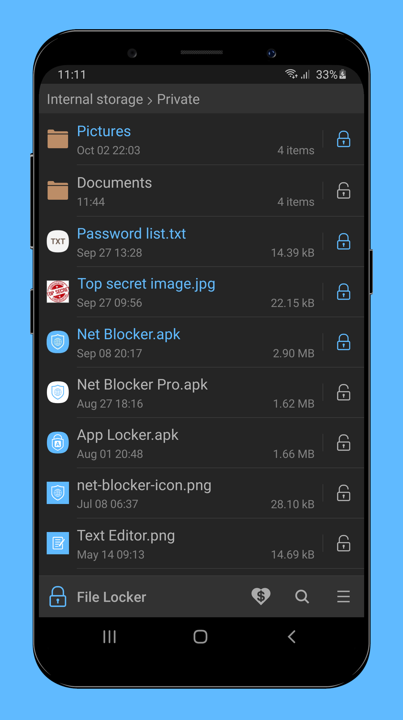اسکرین شات 2 برنامه File Locker - Protect files