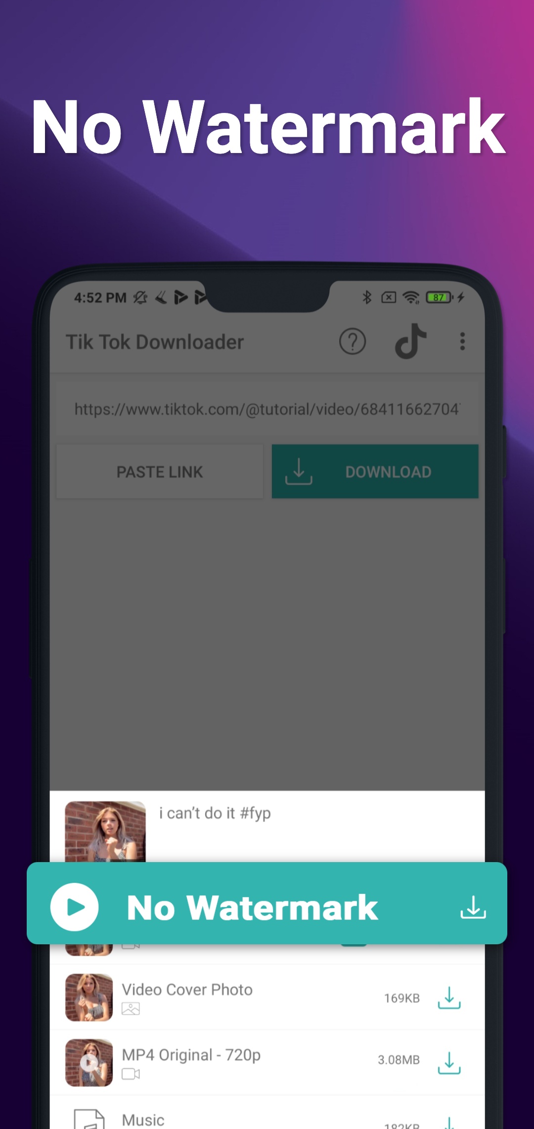 اسکرین شات 2 برنامه No Watermark Video Downloader