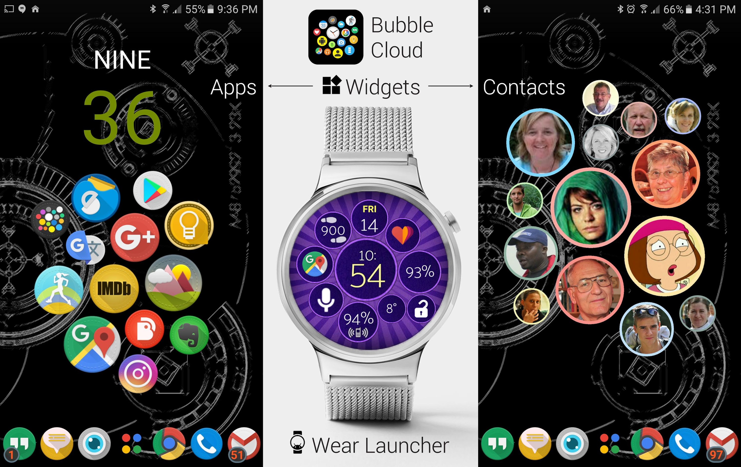 اسکرین شات 2 برنامه Bubble Cloud Wear OS Launcher