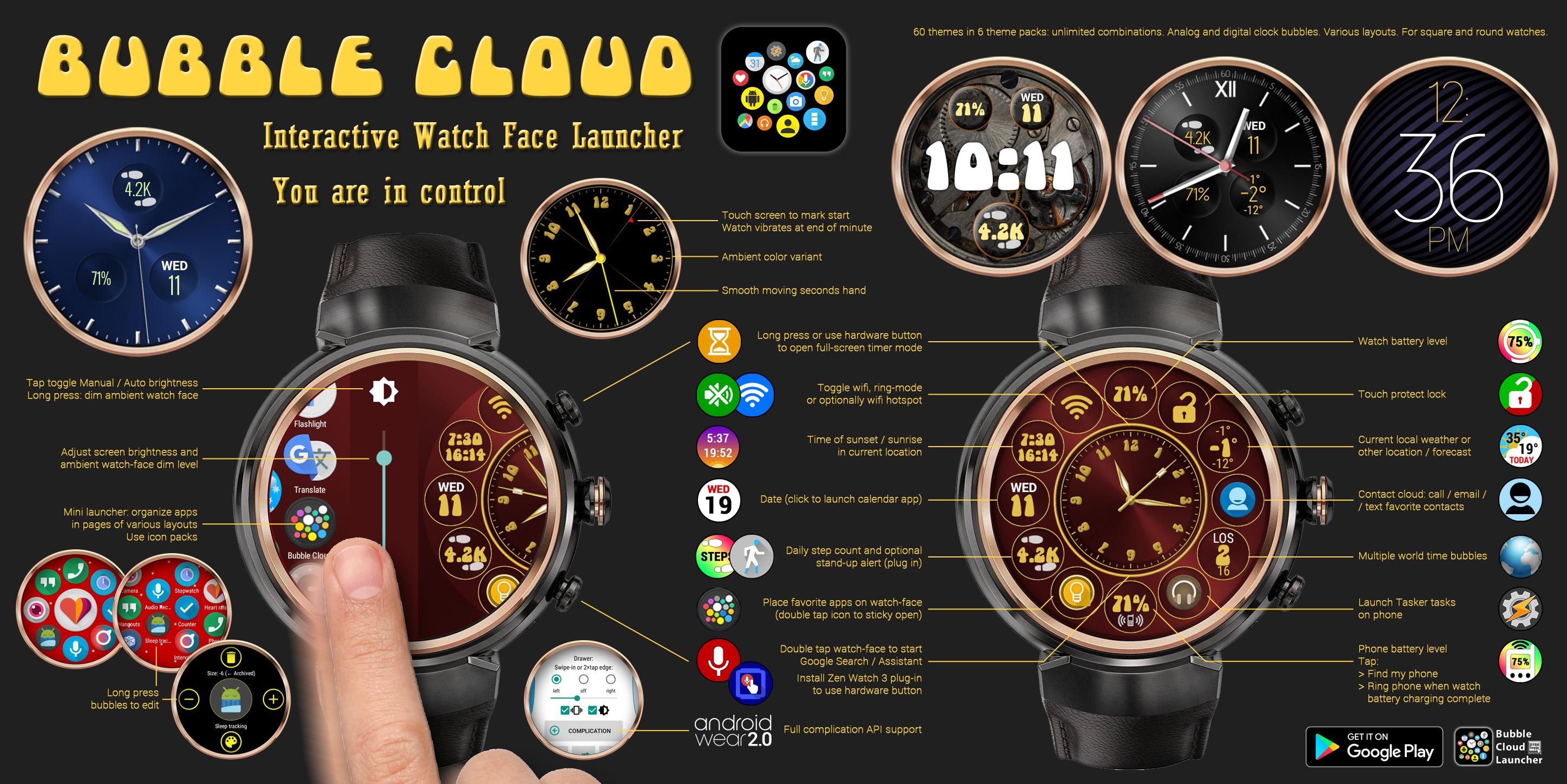 اسکرین شات 4 برنامه Bubble Cloud Wear OS Launcher