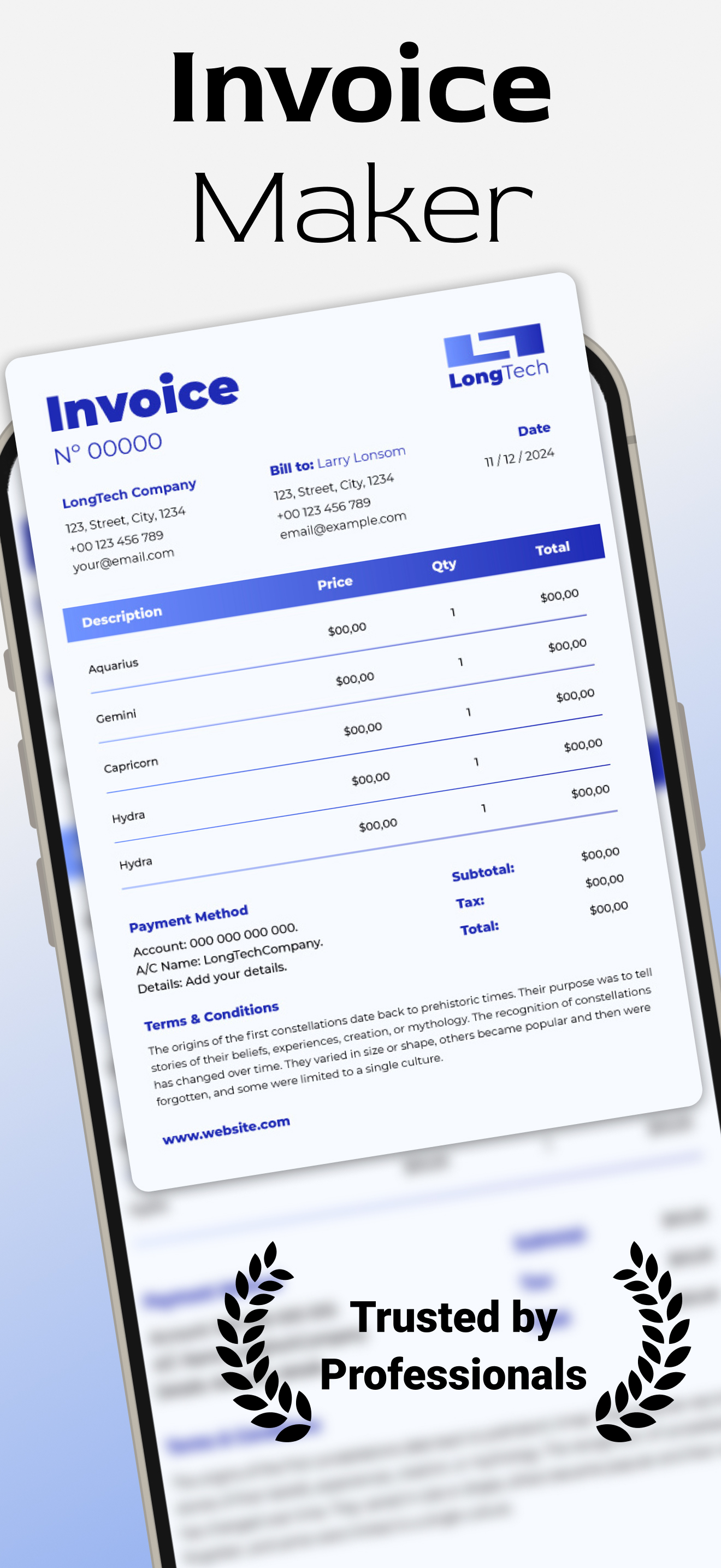 اسکرین شات 1 برنامه Invoice Generator and Estimate