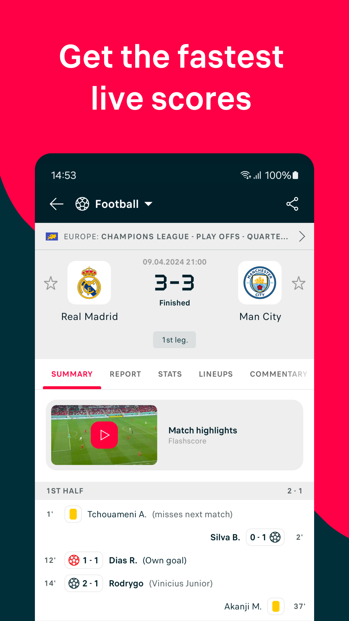 اسکرین شات 1 برنامه Flashscore: Live Scores & News