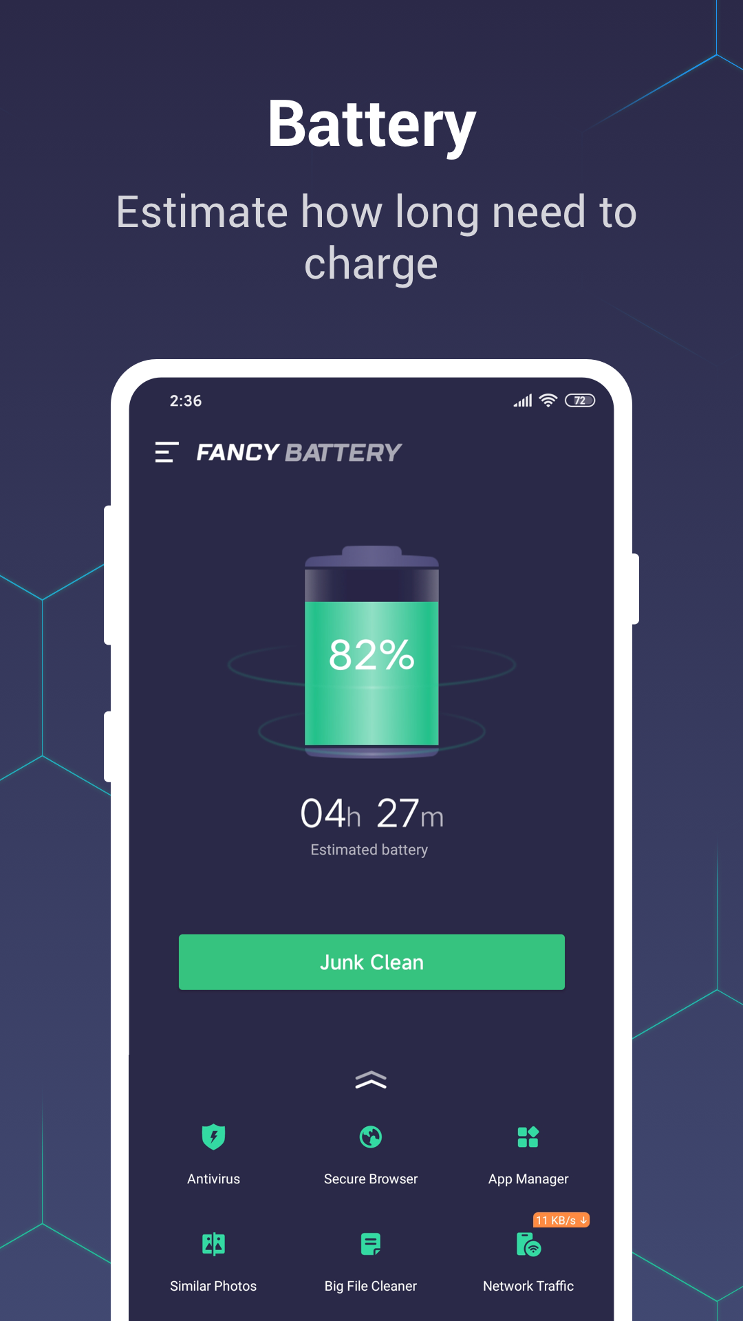 اسکرین شات 1 برنامه Fancy Battery: Cleaner, Secure