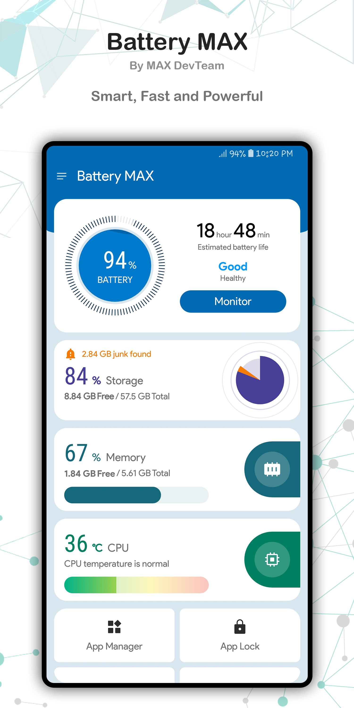اسکرین شات 1 برنامه Battery MAX - Cleaner, AppLock