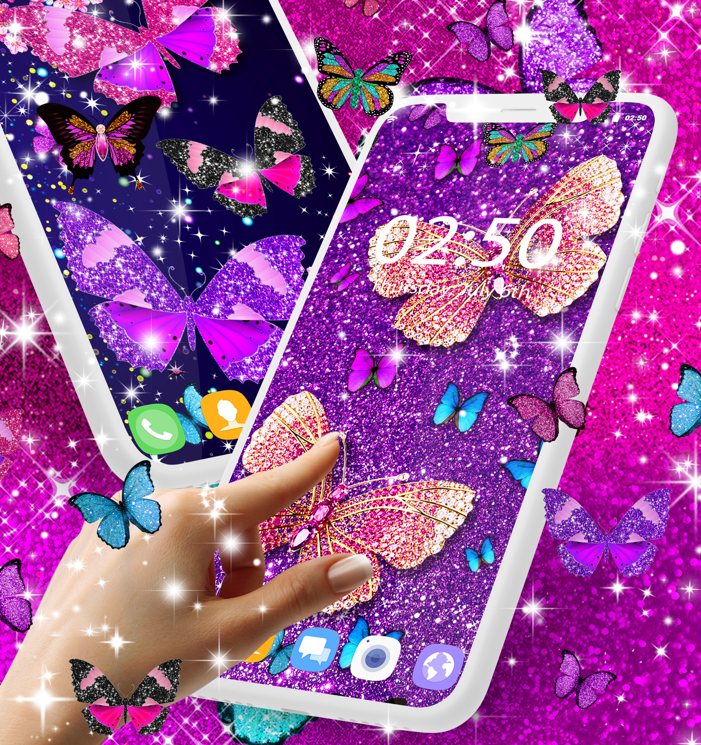 اسکرین شات 2 برنامه Glitter butterfly wallpapers