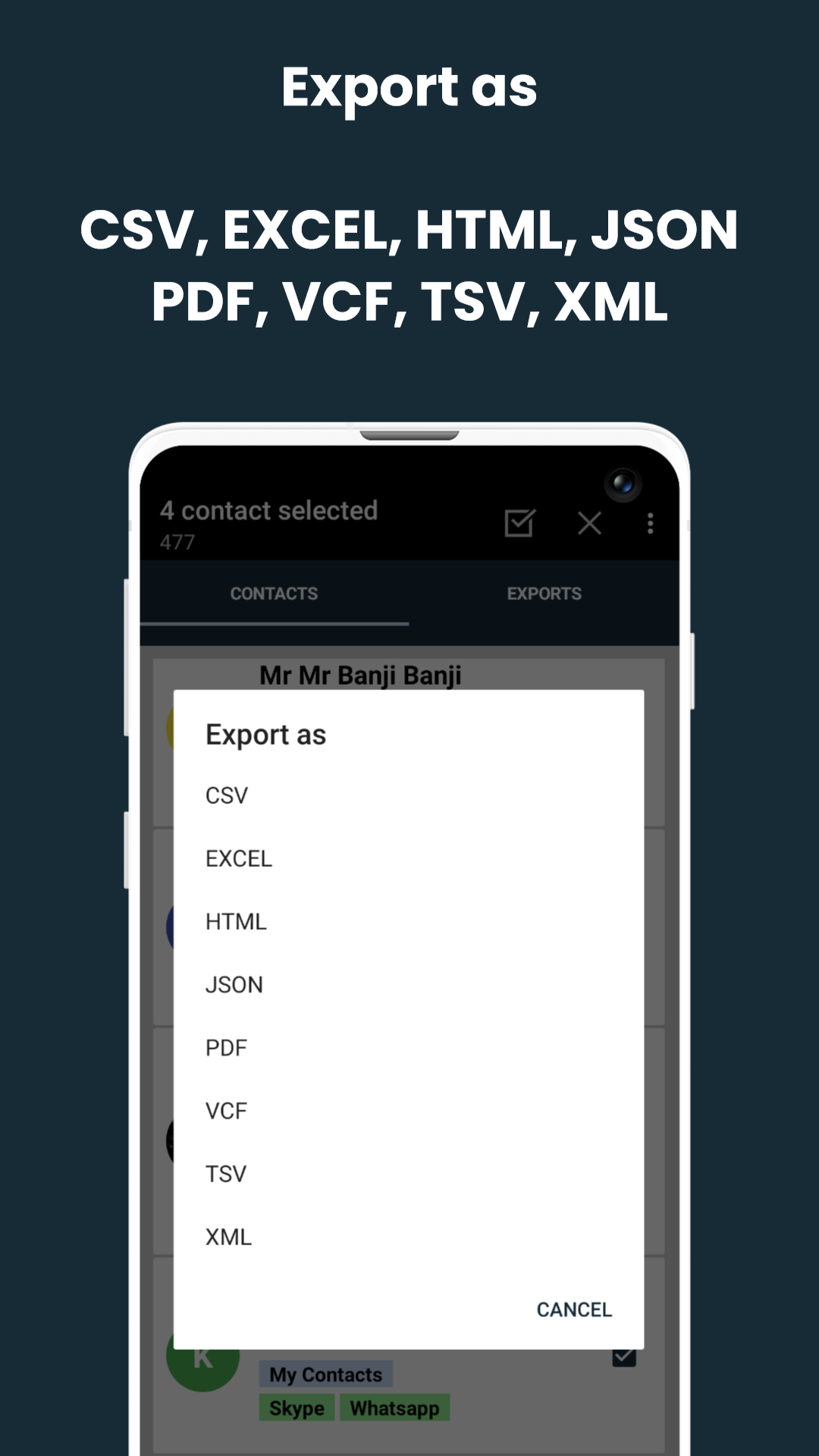 اسکرین شات 5 برنامه Export contacts