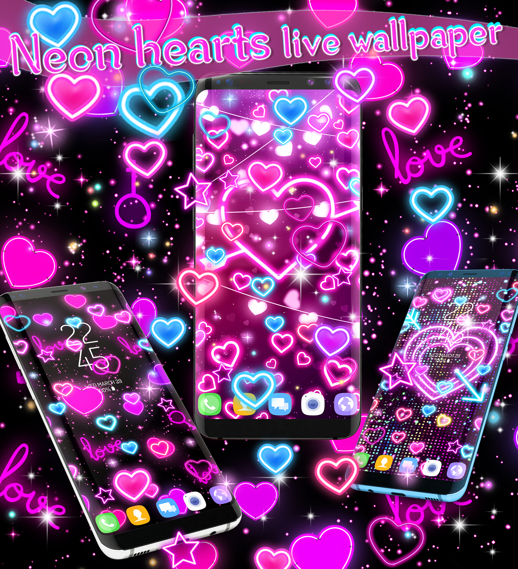 اسکرین شات 6 برنامه Neon hearts live wallpaper