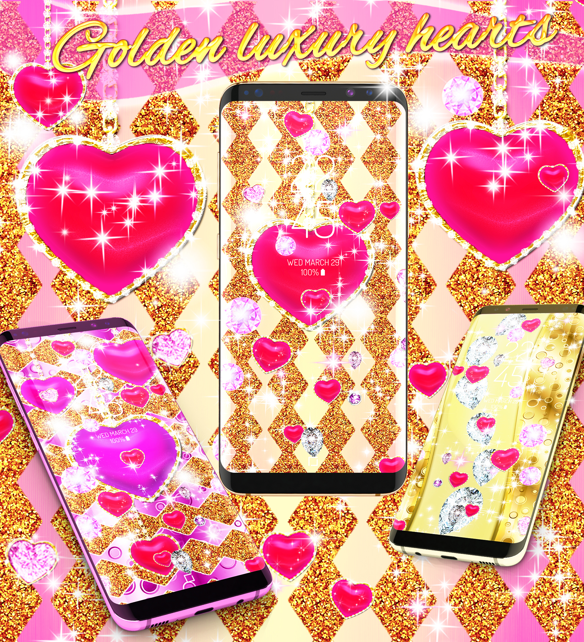 اسکرین شات 4 برنامه Golden diamond heart wallpaper