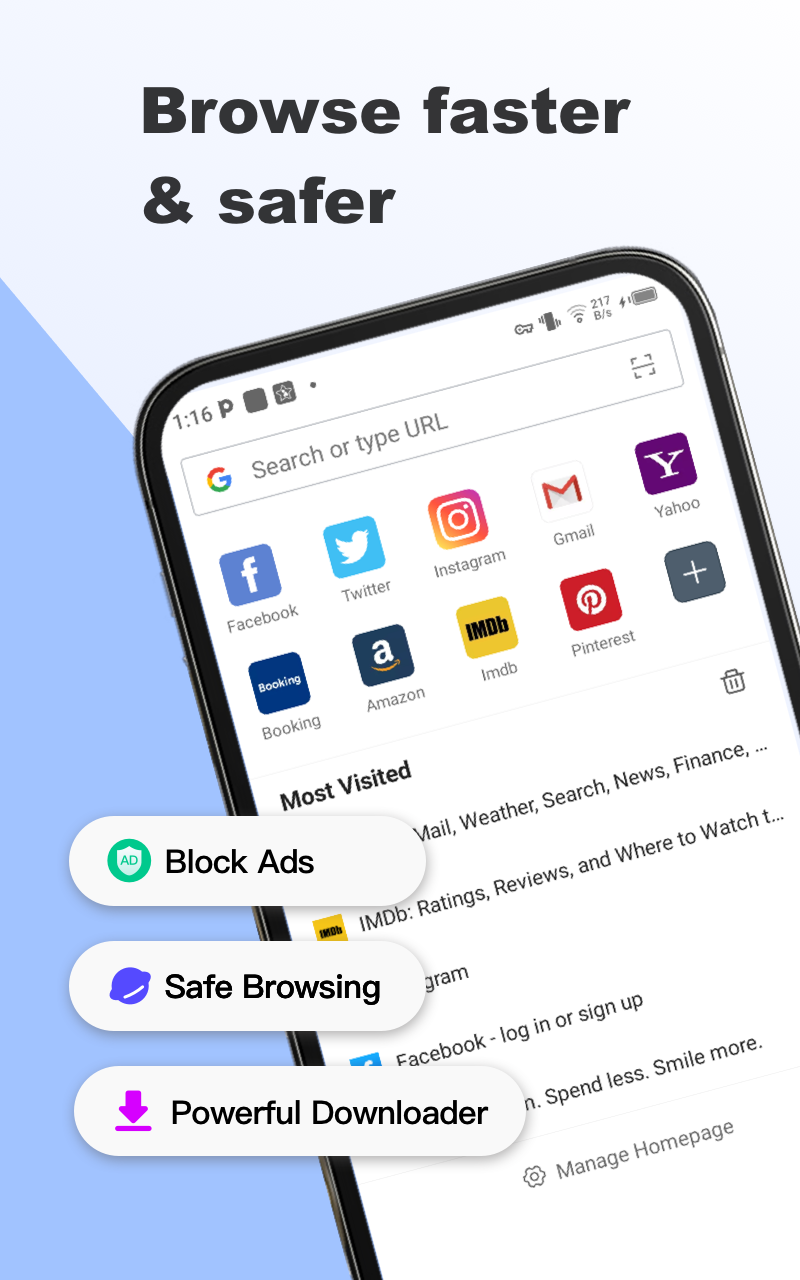 اسکرین شات 1 برنامه Fiery Browser - Fast & Private