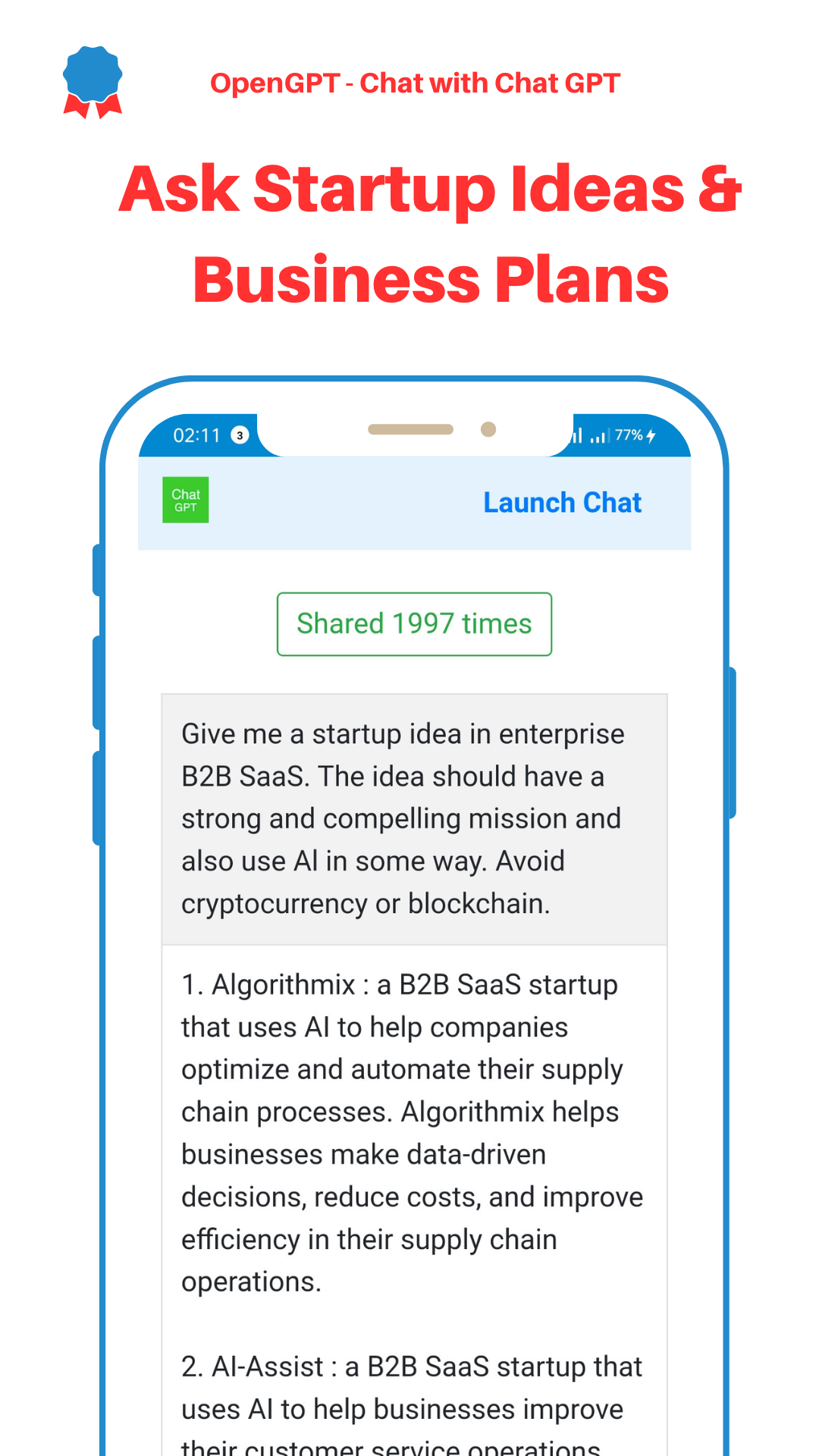 اسکرین شات 2 برنامه OpenGPT : Chat GPT AI Chatbot