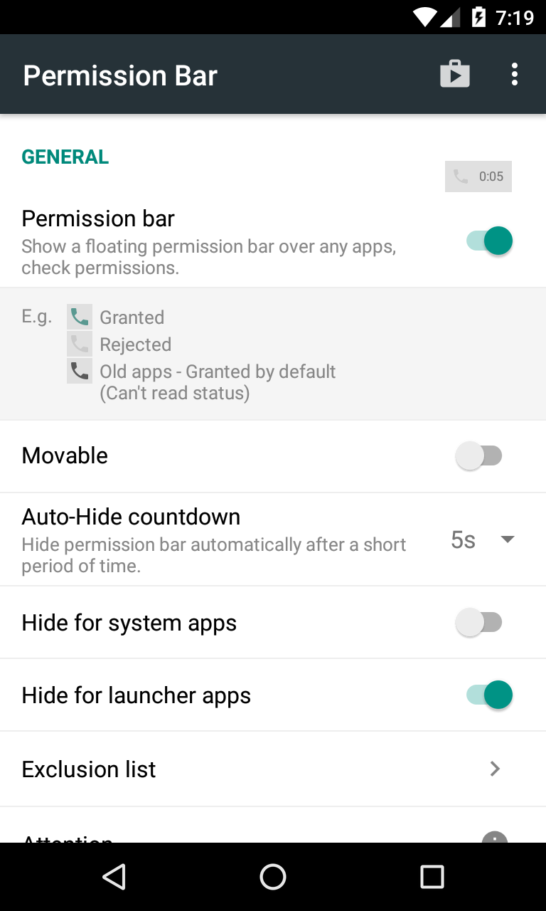اسکرین شات 1 برنامه Permission Bar: Floating