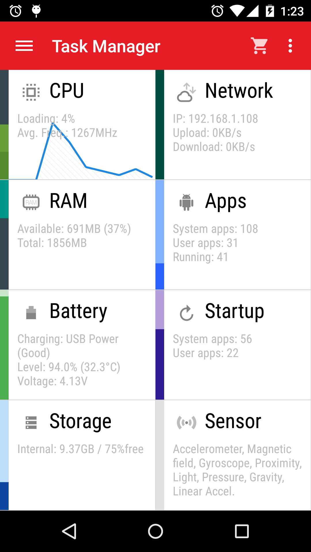 اسکرین شات 1 برنامه Task Manager: monitor CPU, RAM