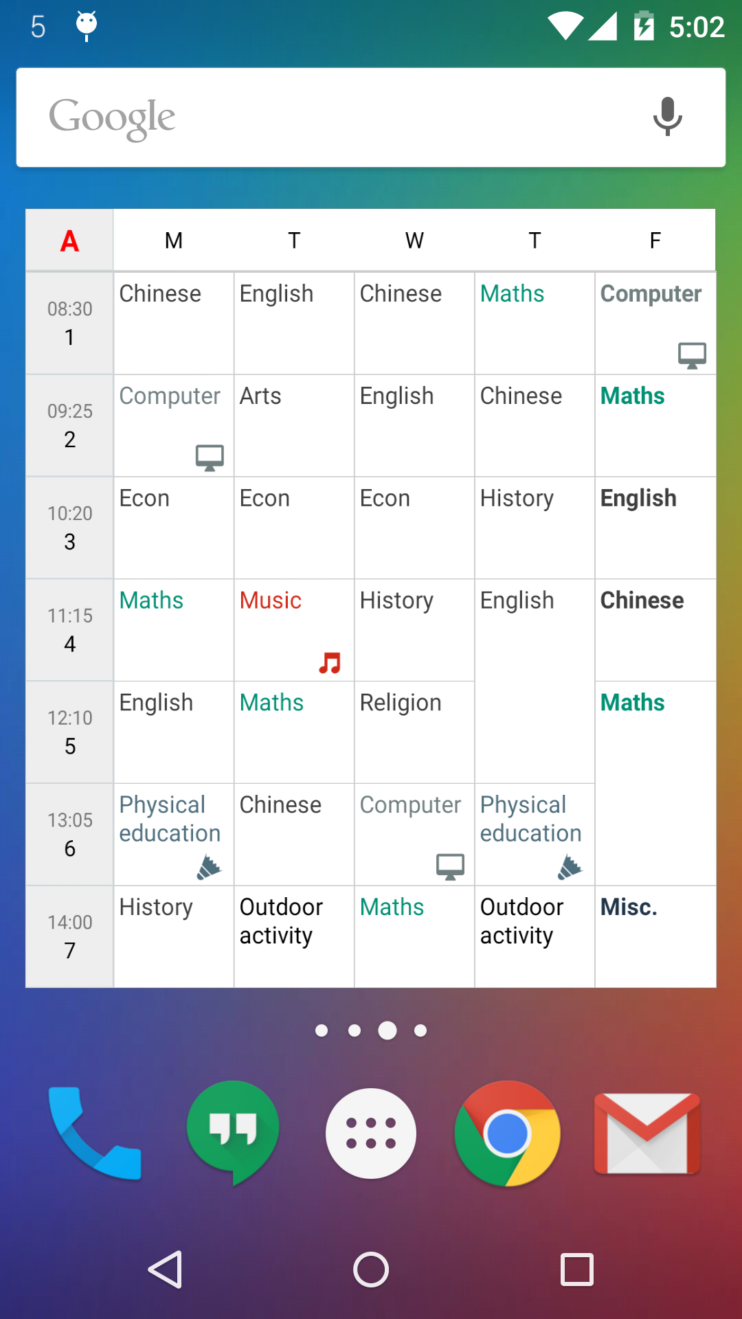 اسکرین شات 1 برنامه Timetable (Widget)