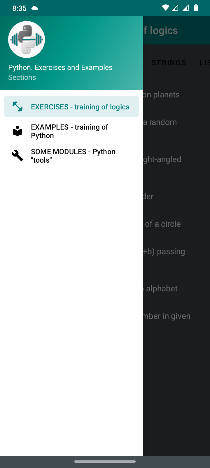 اسکرین شات 1 برنامه Python. Exercises and examples