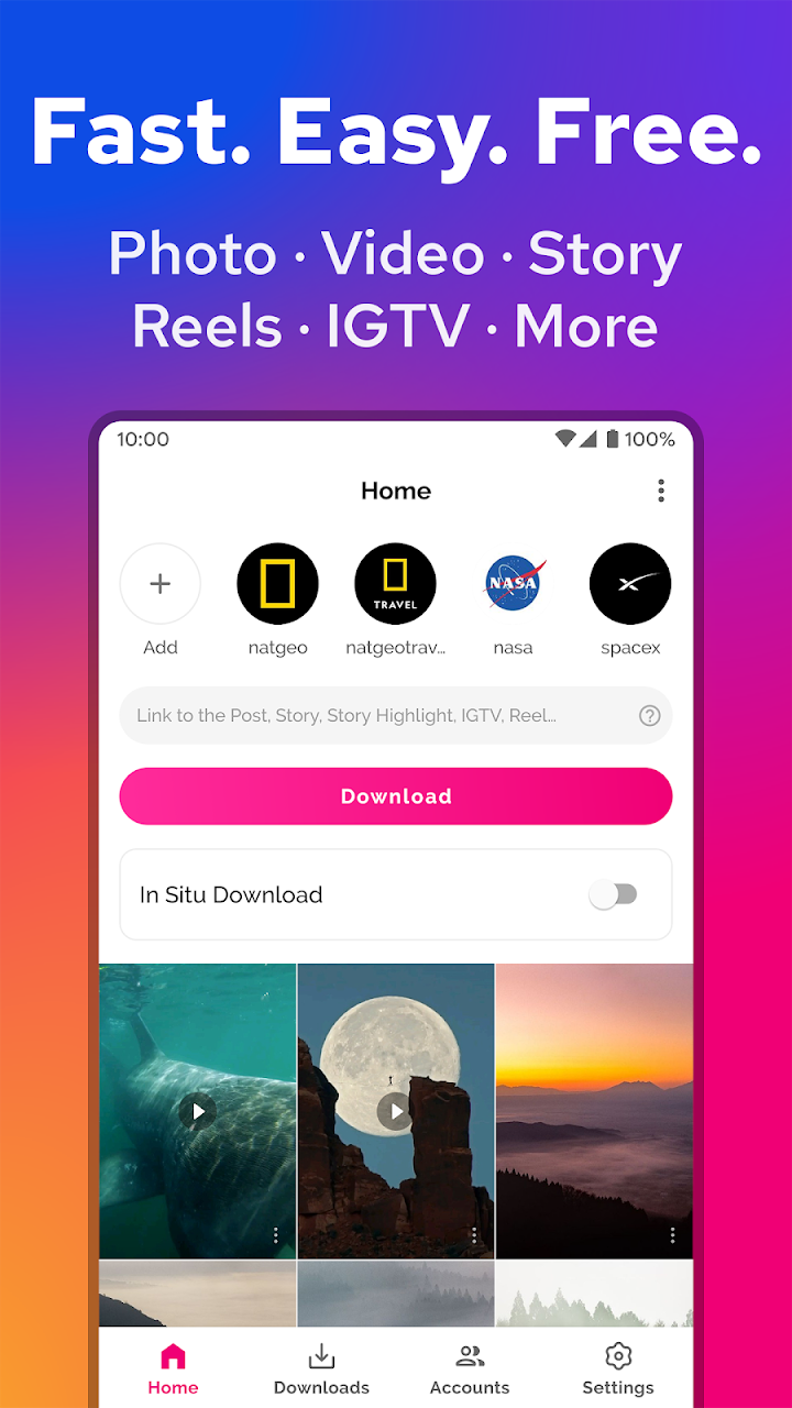 اسکرین شات 1 برنامه Downloader for Instagram: Video Photo Story Saver