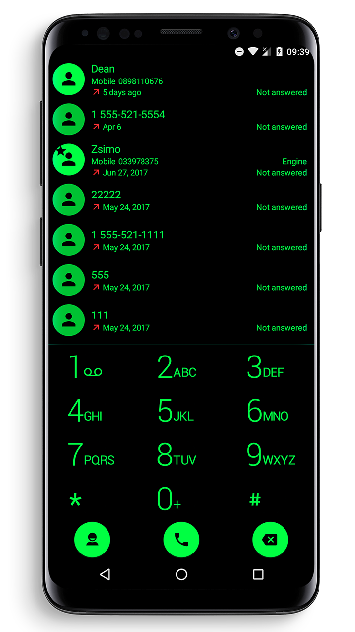 اسکرین شات 1 برنامه Dialer Theme Black Green drupe