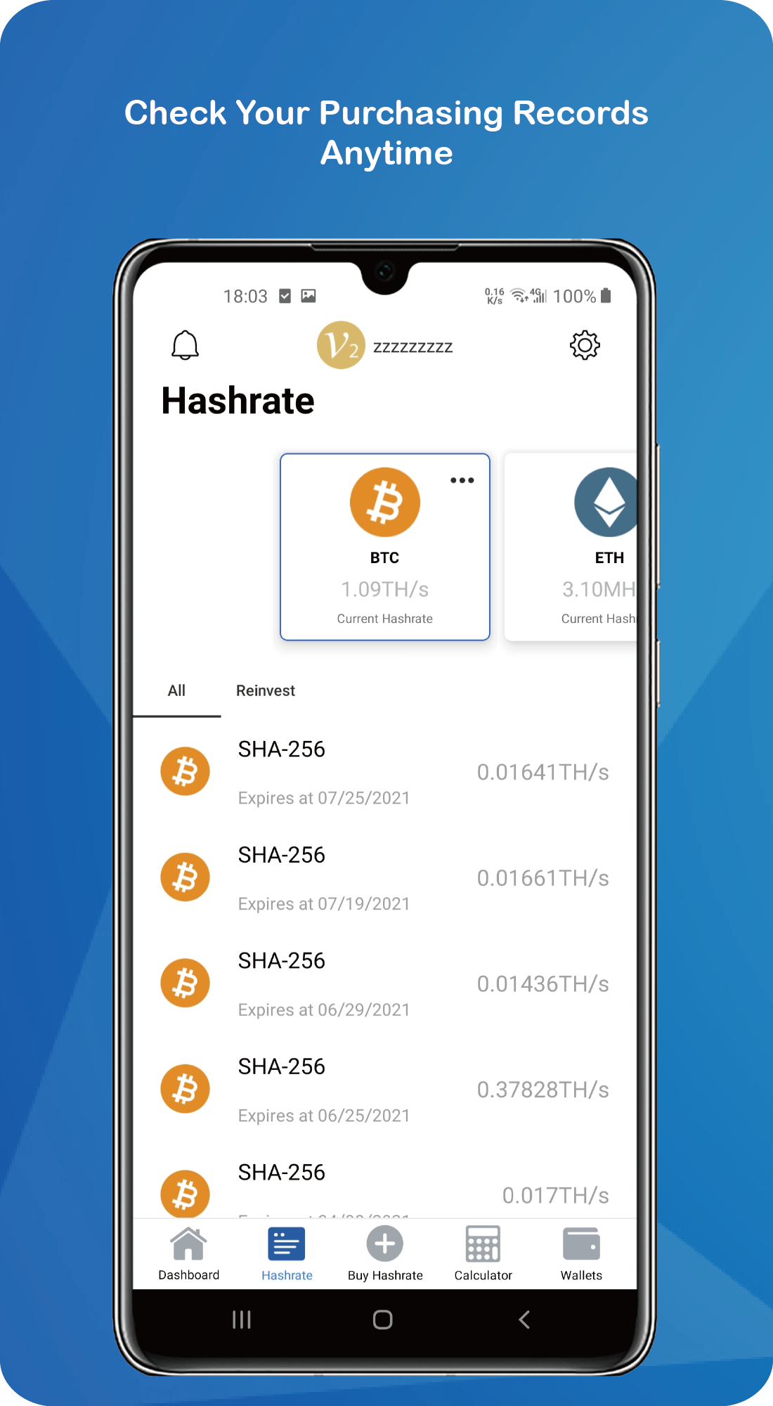 اسکرین شات 2 برنامه Hashshiny Bitcoin Cloud Mining