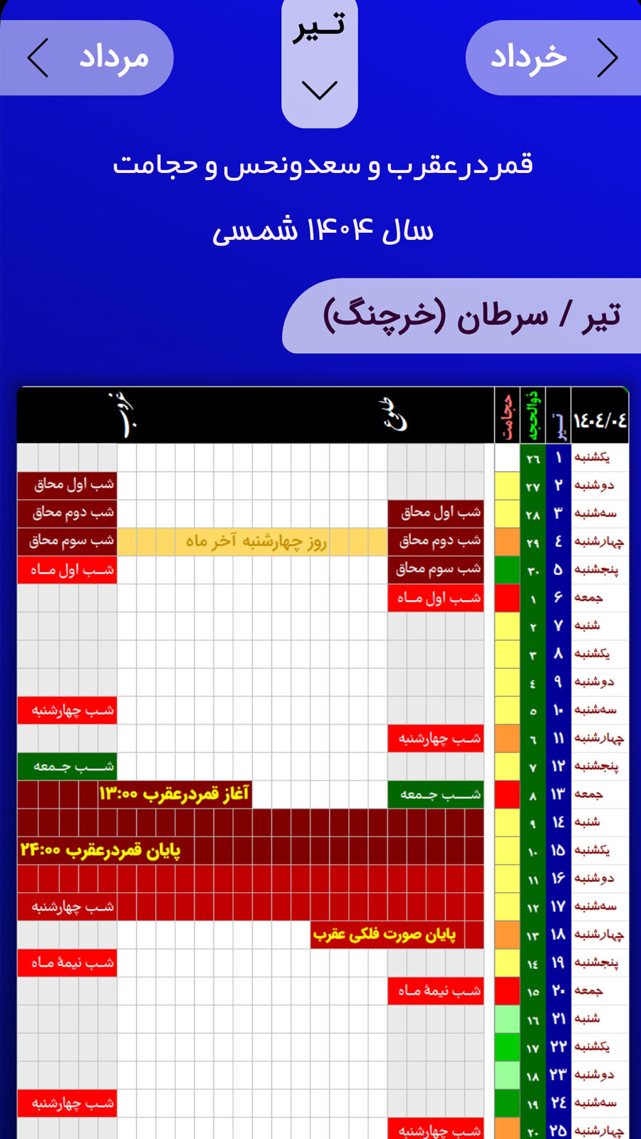 اسکرین شات 2 برنامه ‏تقویم قمر در عقرب ۱۴۰۴