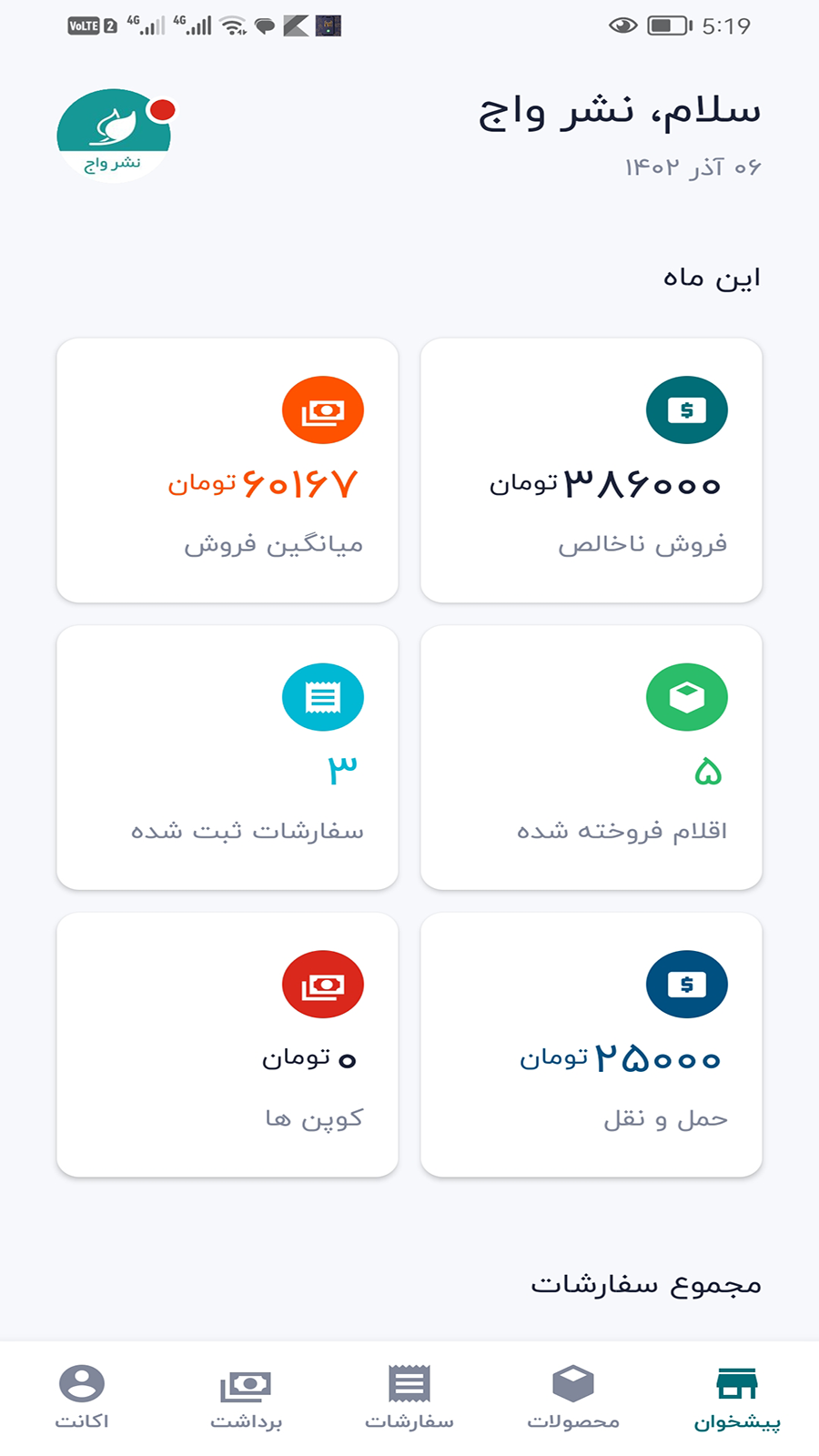 اسکرین شات 2 برنامه داشبورد مدیریت فروشندگان و ناشران نی‌کتاب