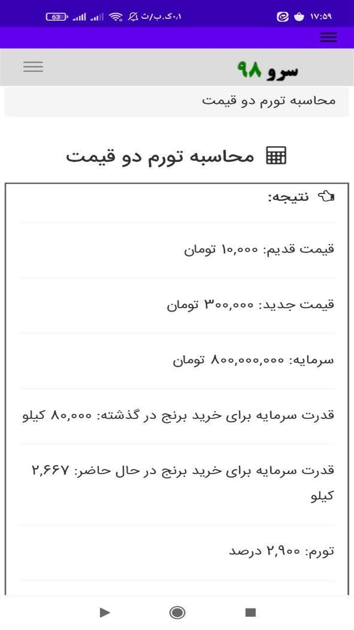 اسکرین شات 3 برنامه ‏محاسبه تورم دو قیمت