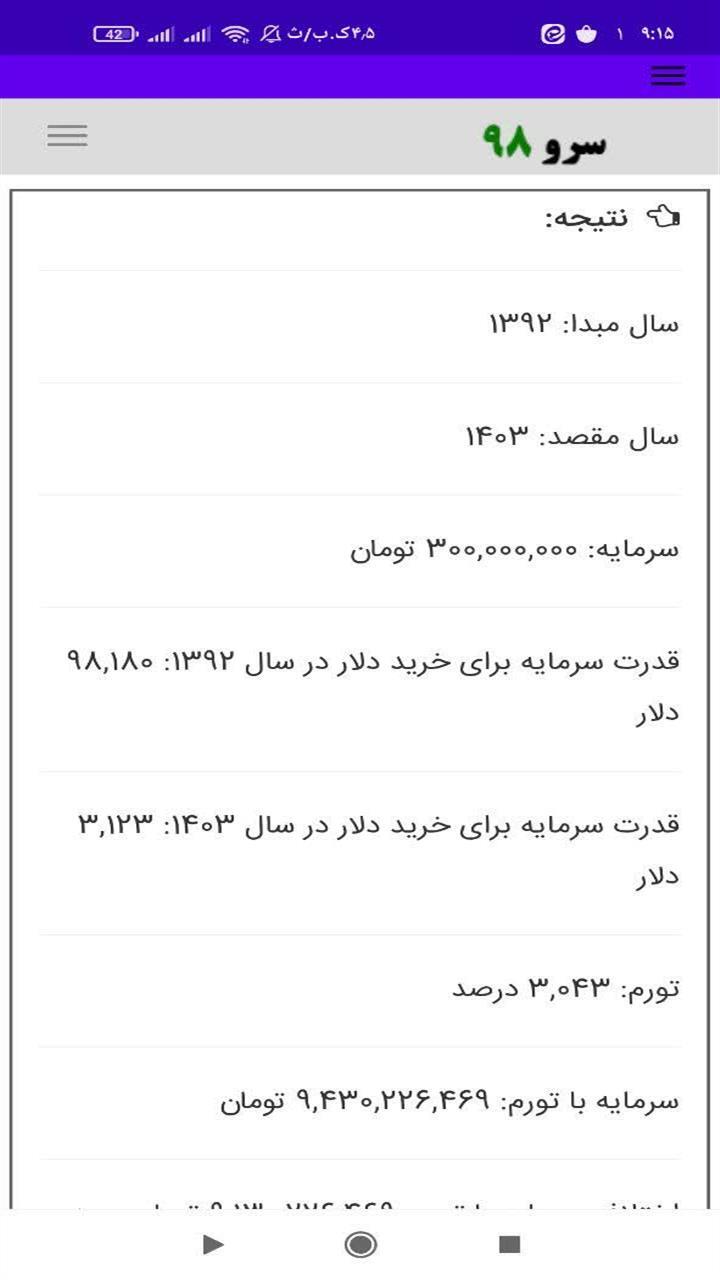 اسکرین شات 6 برنامه ‏محاسبه تورم نسبت به دلار