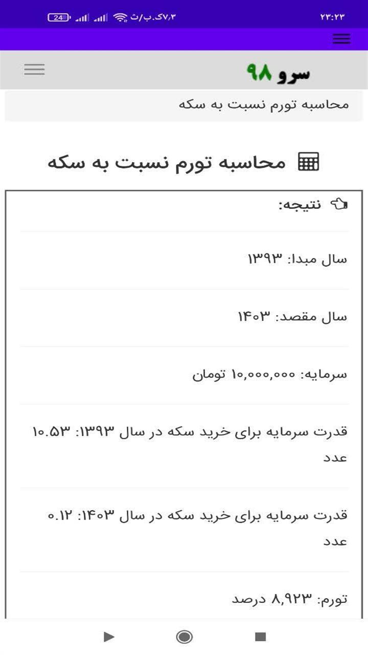 اسکرین شات 2 برنامه ‏محاسبه تورم نسبت به سکه