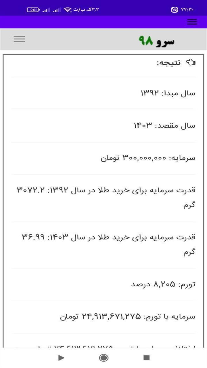 اسکرین شات 7 برنامه ‏محاسبه تورم نسبت به طلا