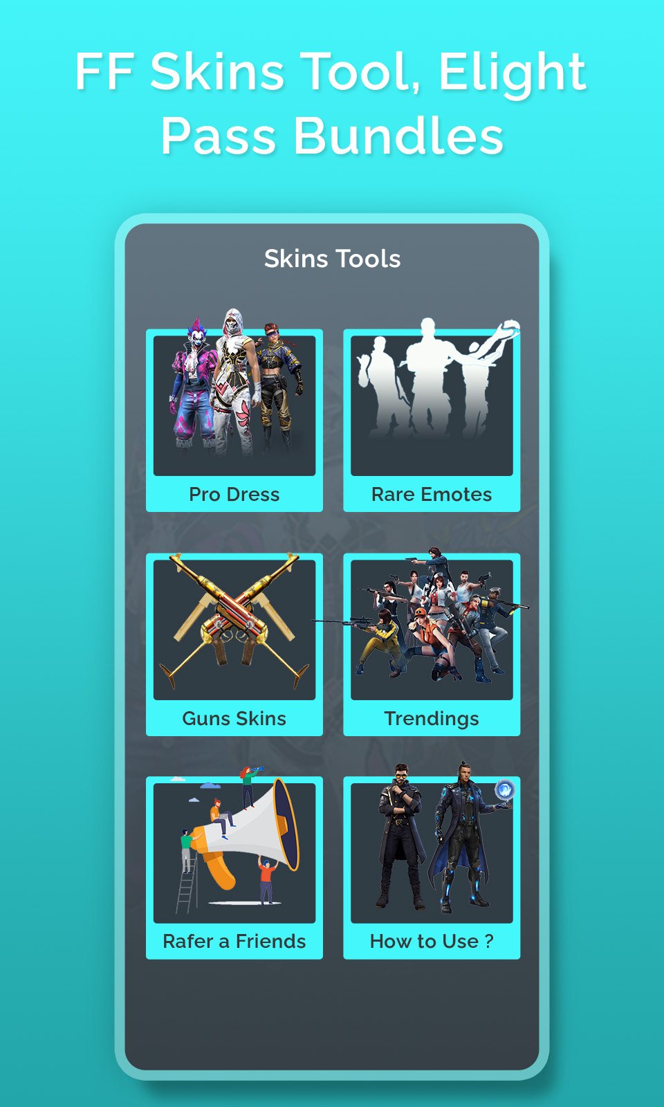 اسکرین شات 2 برنامه FFF FF Skin Tool, Elite pass Bundles, Emote, skin