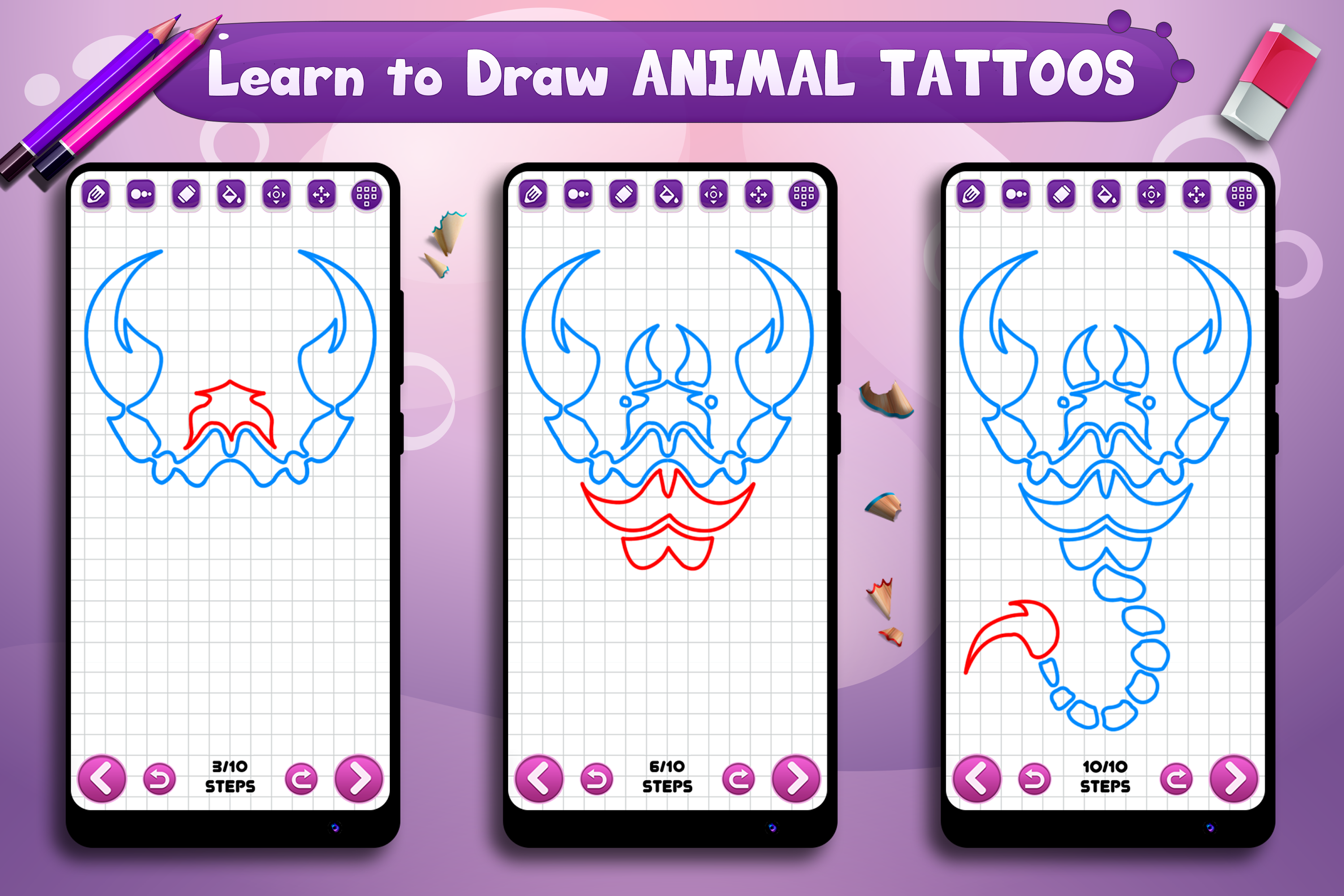 اسکرین شات 8 برنامه Learn to Draw Animal Tattoos