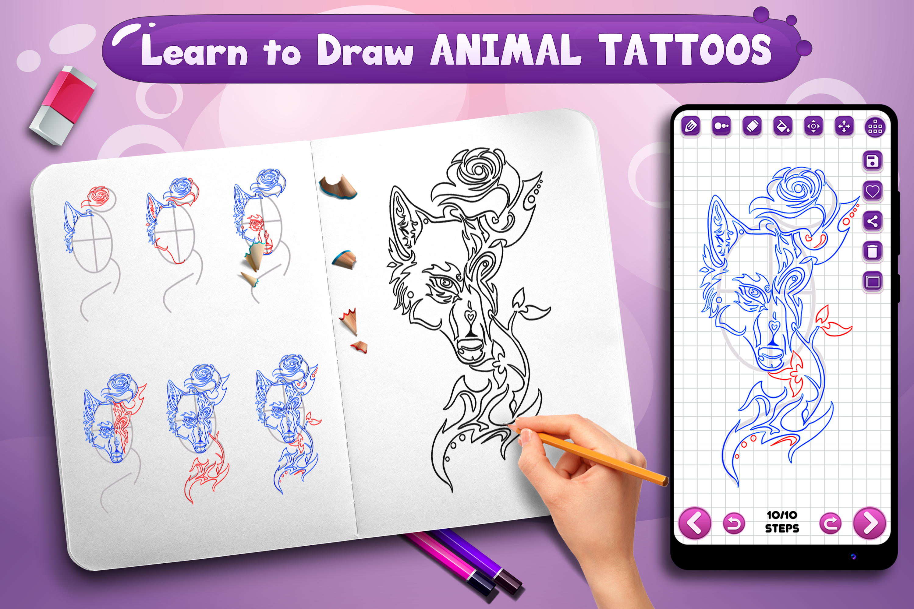 اسکرین شات 5 برنامه Learn to Draw Animal Tattoos