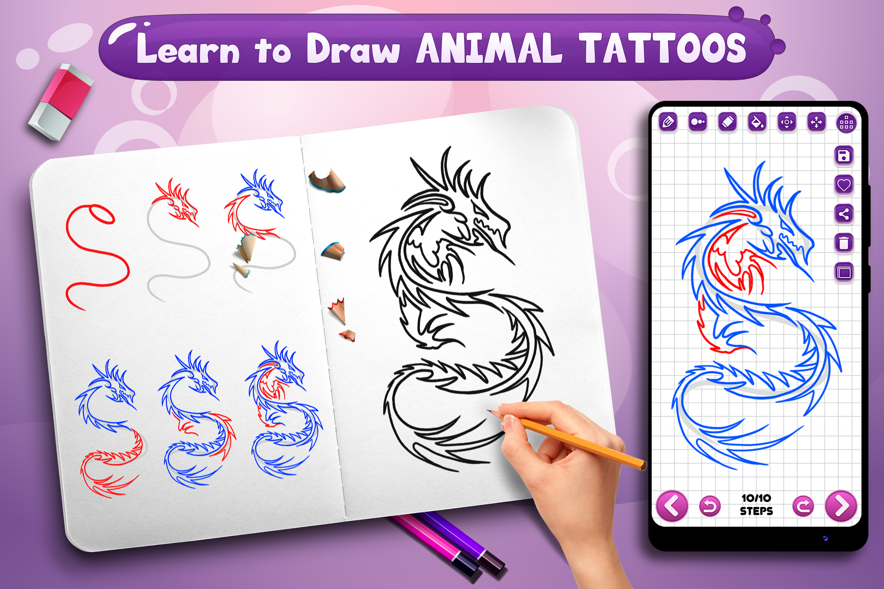 اسکرین شات 7 برنامه Learn to Draw Animal Tattoos