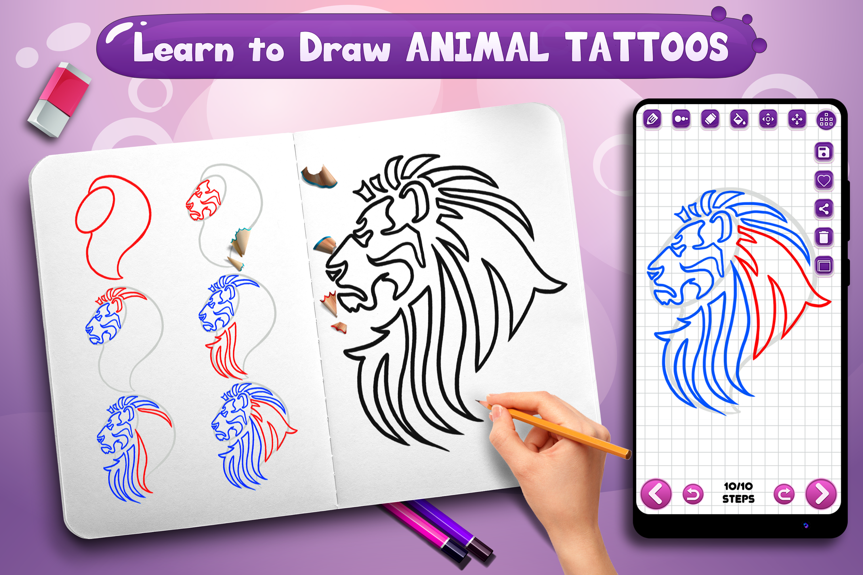 اسکرین شات 3 برنامه Learn to Draw Animal Tattoos