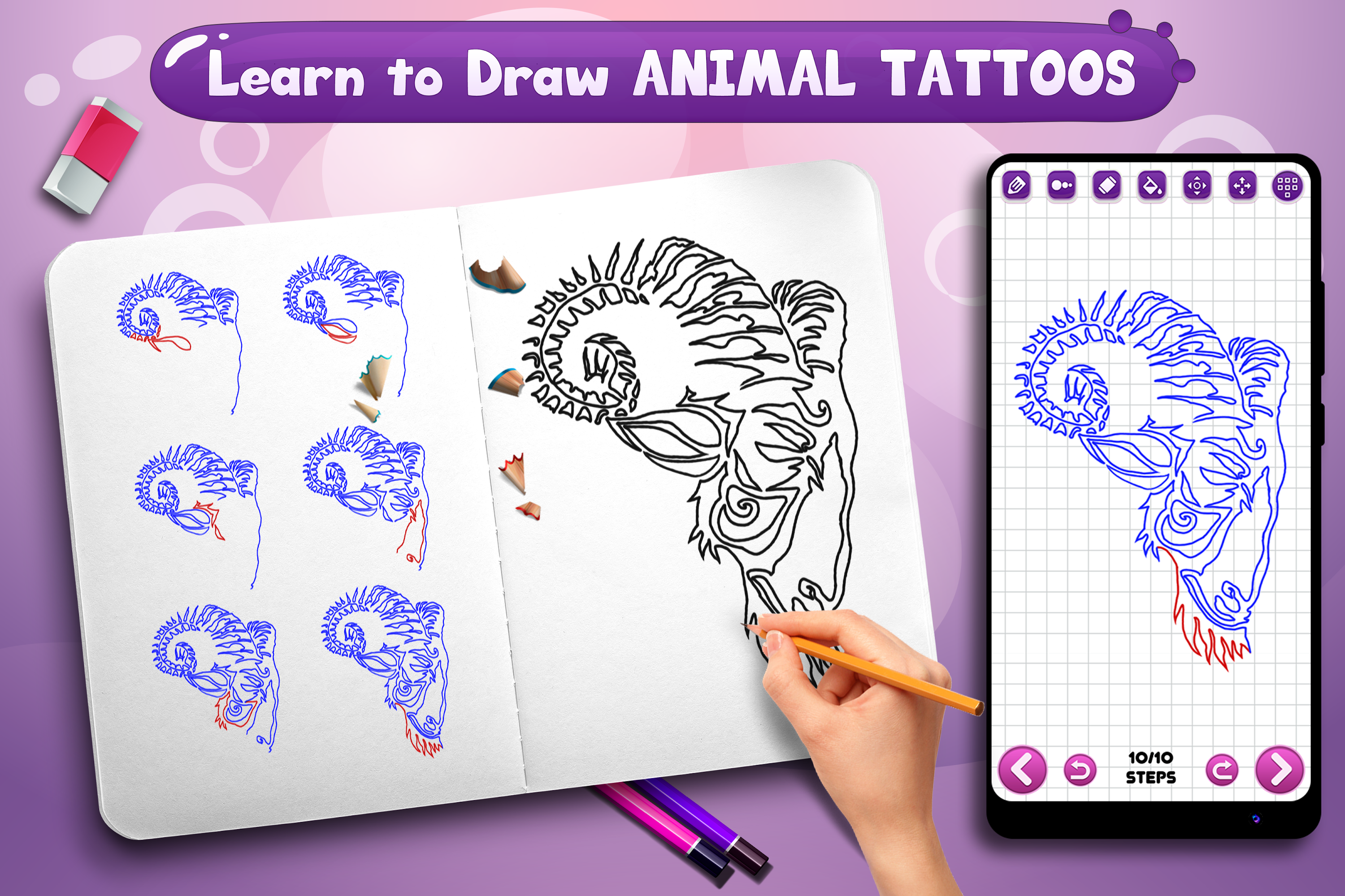 اسکرین شات 1 برنامه Learn to Draw Animal Tattoos