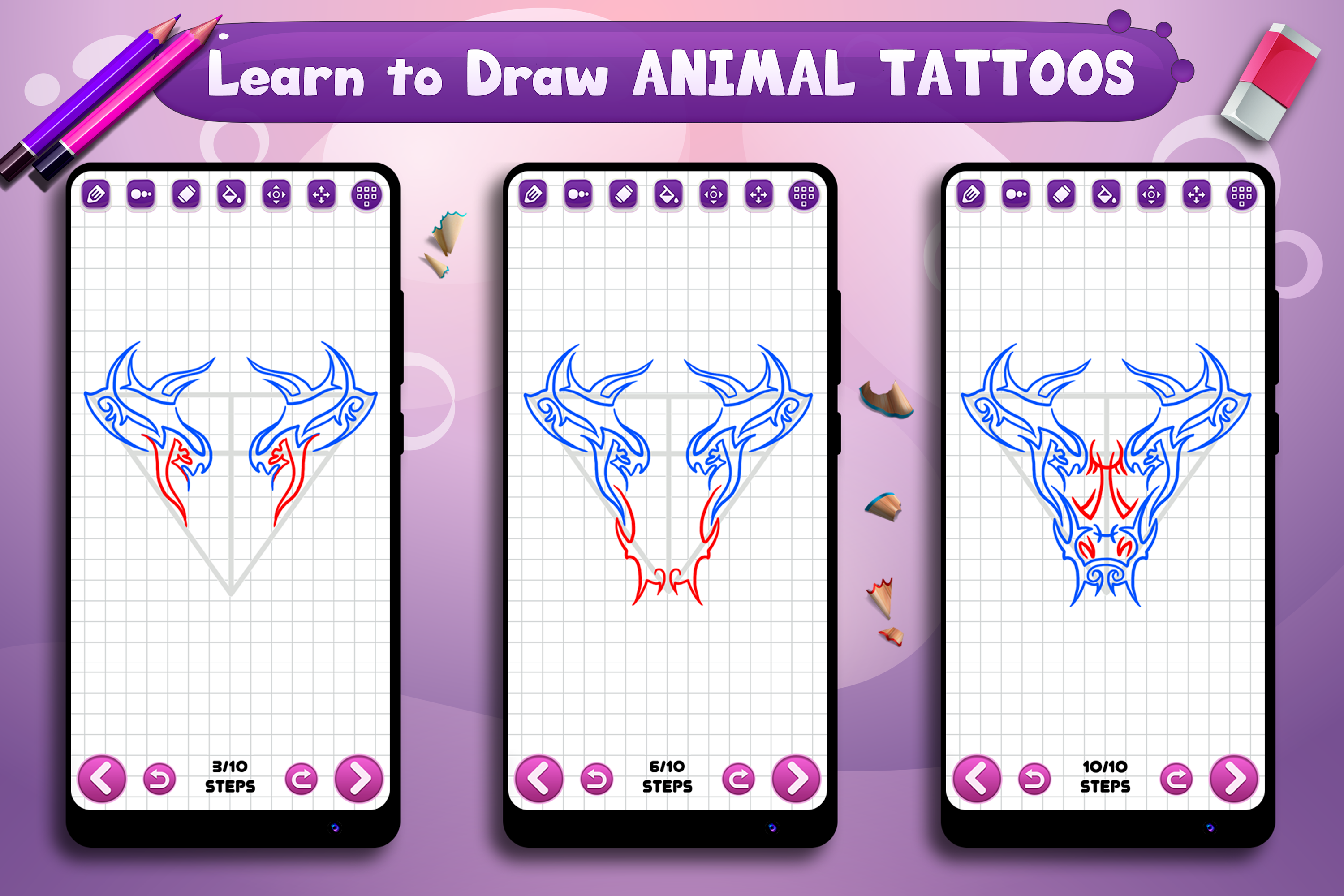اسکرین شات 6 برنامه Learn to Draw Animal Tattoos