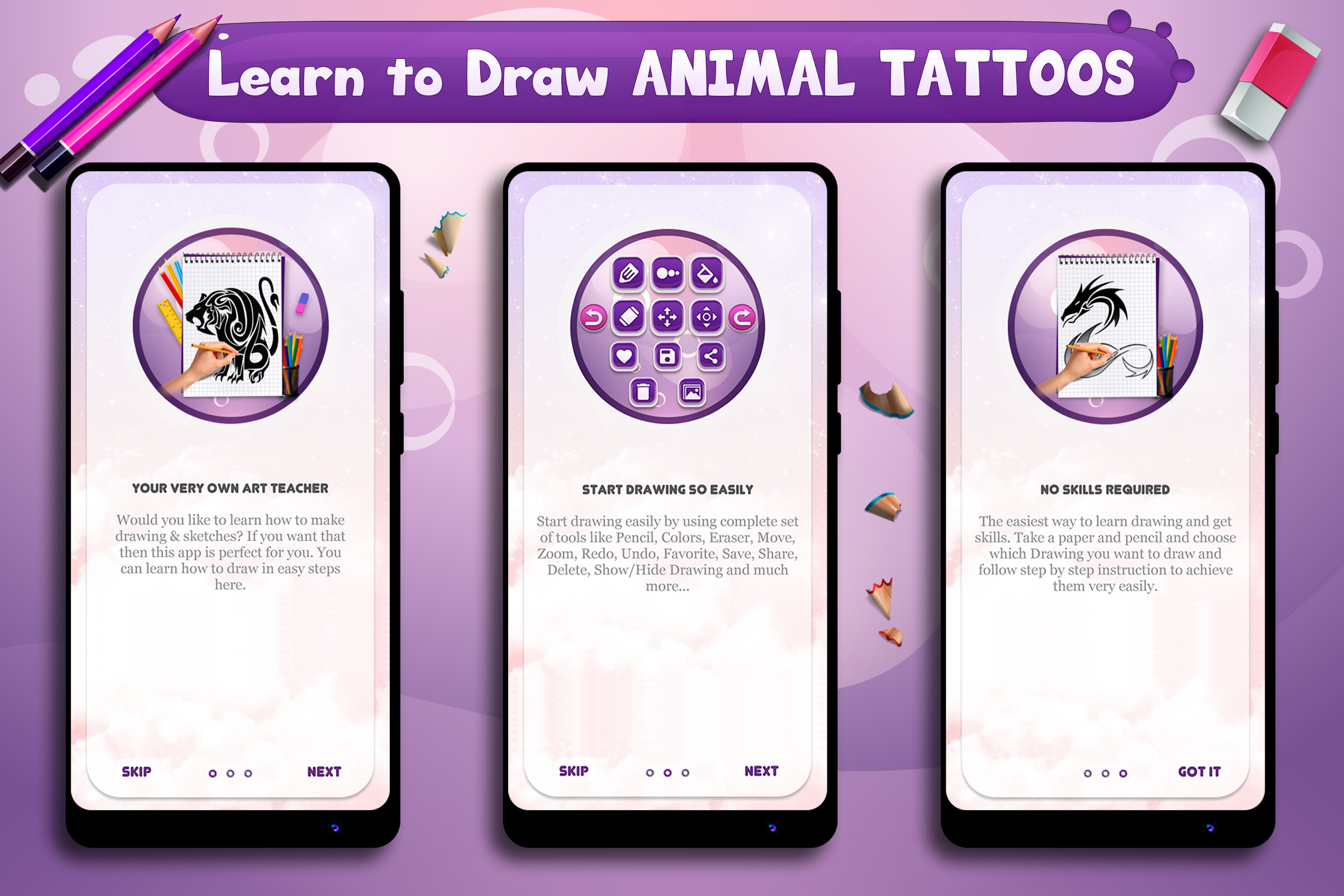اسکرین شات 2 برنامه Learn to Draw Animal Tattoos